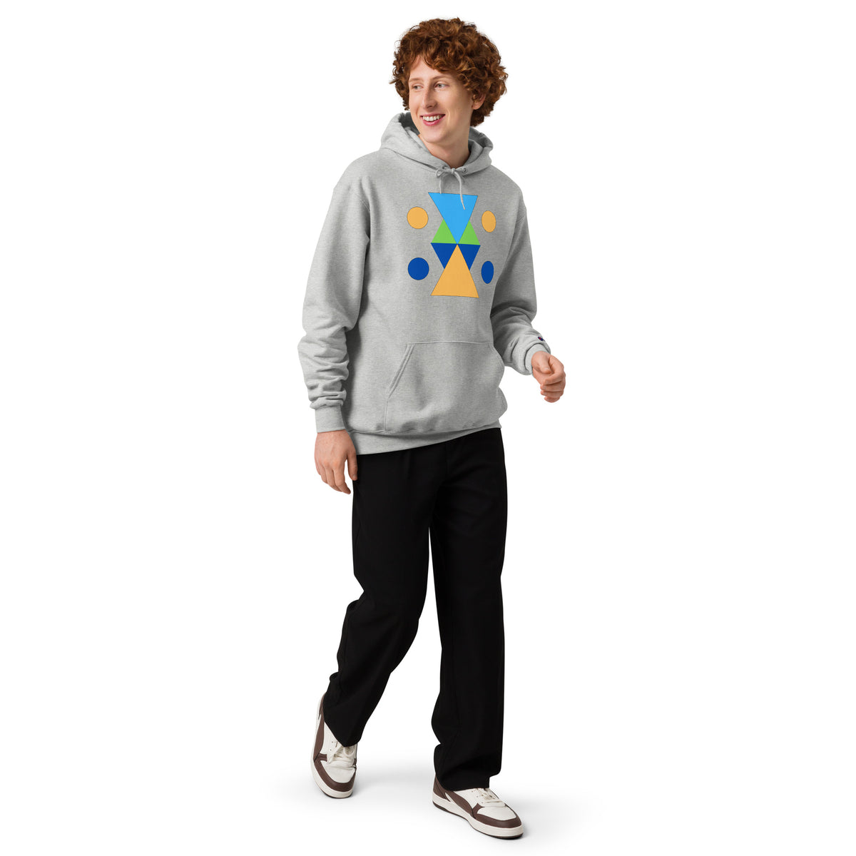 Unisex Champion hoodie - Vibrant Geometric Hourglass Abstract T-Shirt Design by printfluence.net