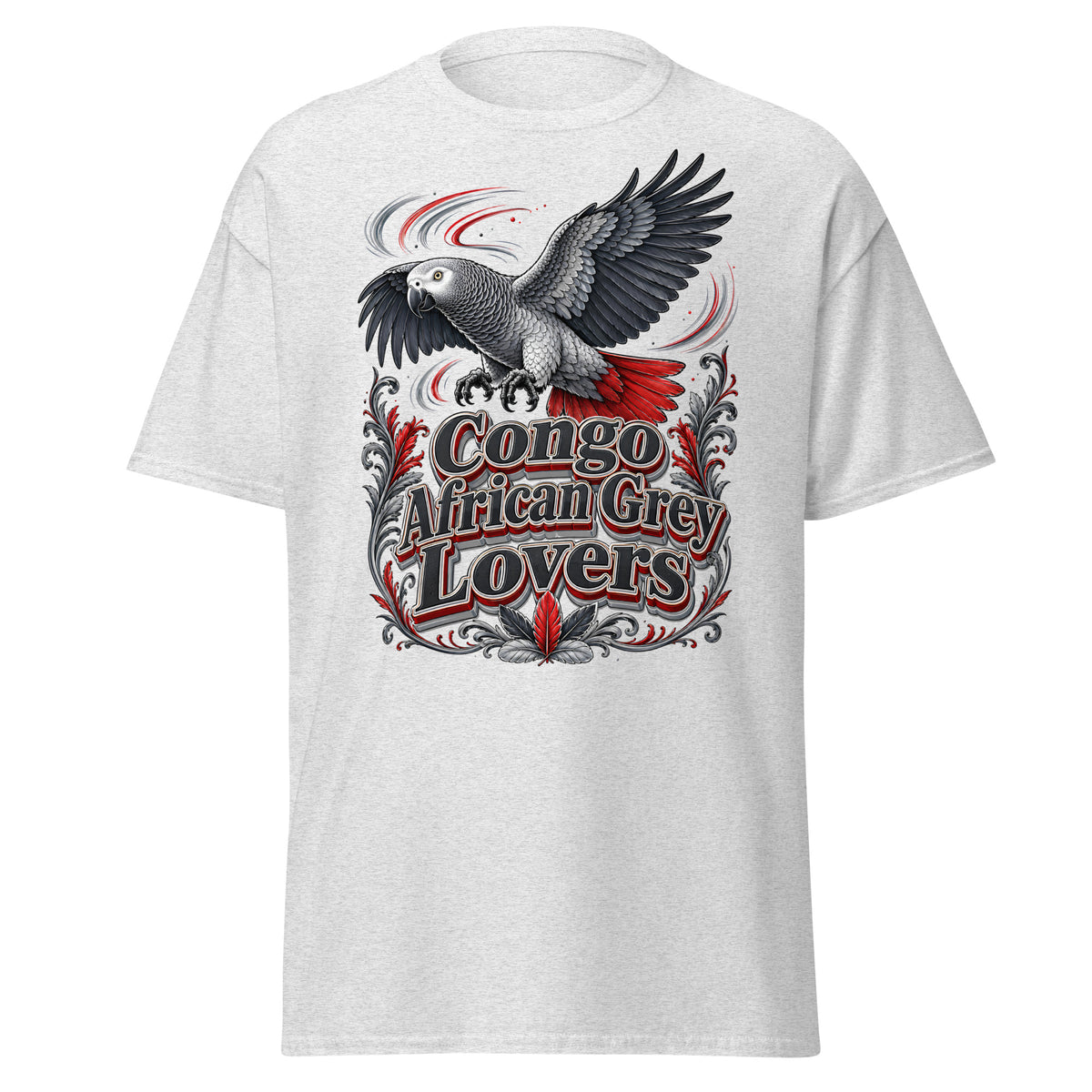 Classic Congo African Grey Lovers T-Shirt – Majestic Flying Parrot Art by printfluence.net