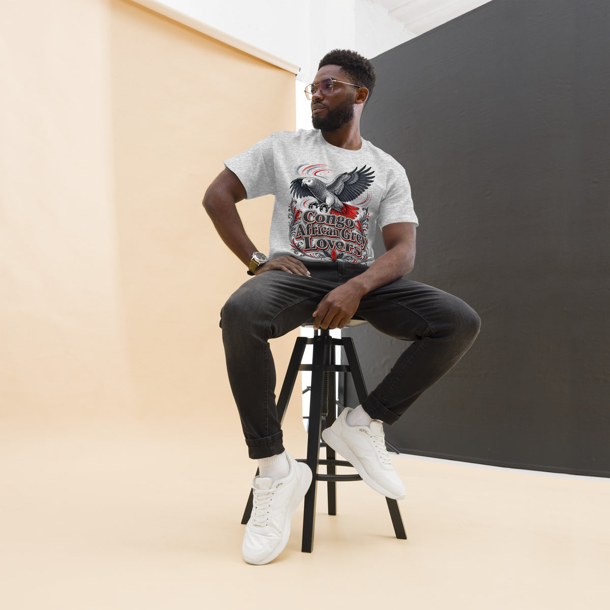 Classic Congo African Grey Lovers T-Shirt – Majestic Flying Parrot Art by printfluence.net