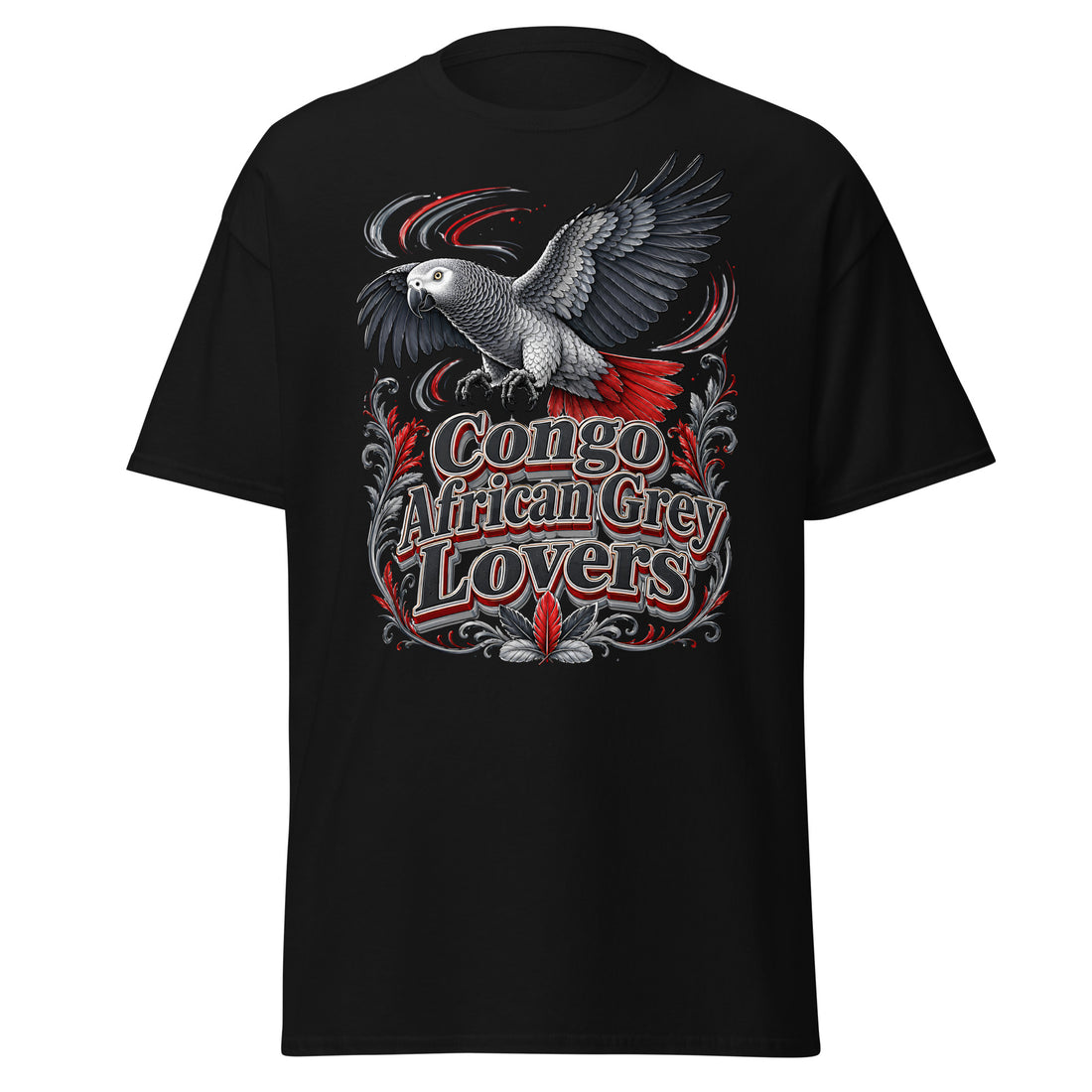Classic Congo African Grey Lovers T-Shirt – Majestic Flying Parrot Art by printfluence.net