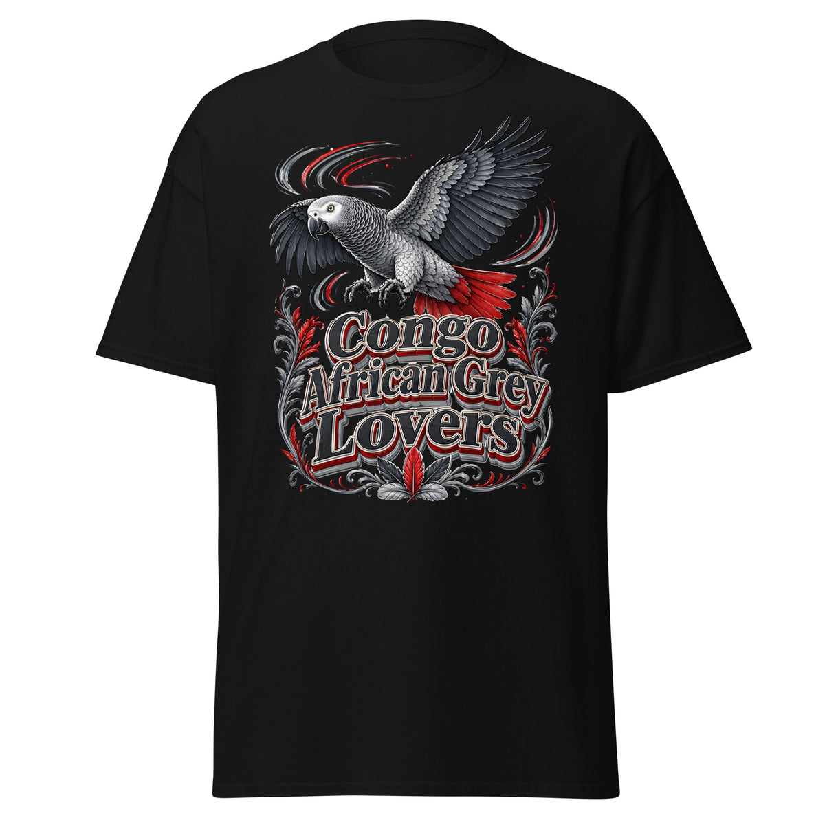 Classic Congo African Grey Lovers T-Shirt – Majestic Flying Parrot Art by printfluence.net