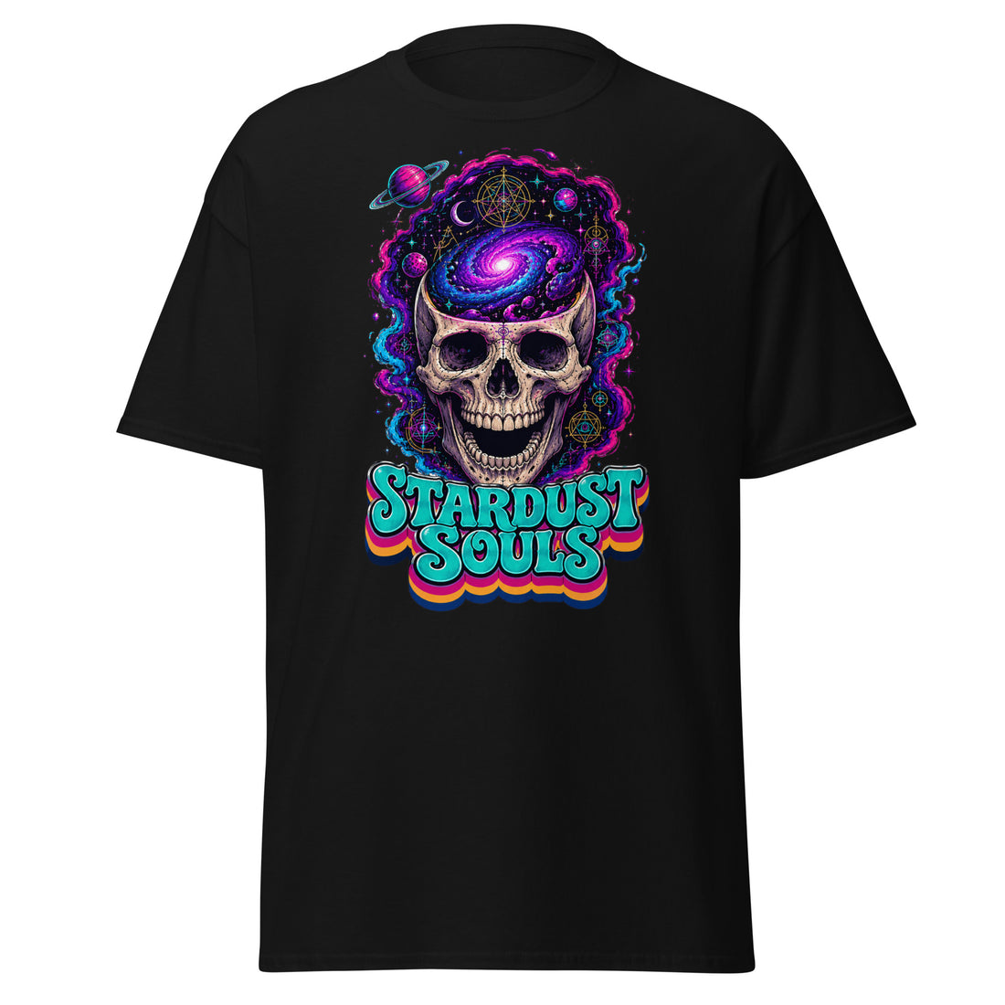 Horror and Mystery Lovers Unisex Classic Tee — "Stardust Souls" Cosmic Skull Design by printfluence.net