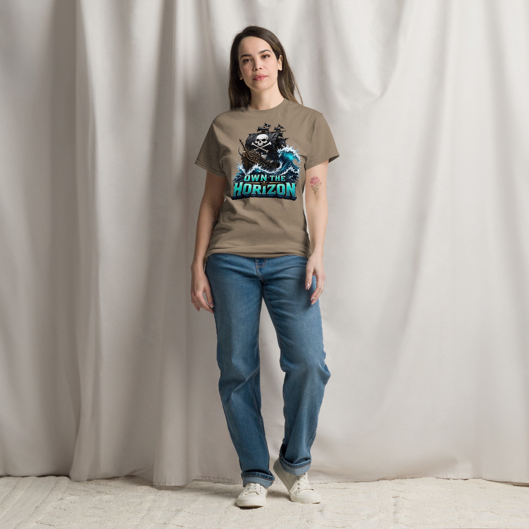 Unisex classic tee - Own The Horizon - Epic Pirate Ship Skull by printfluence.net