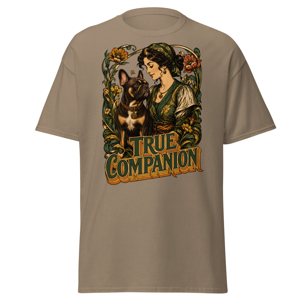 True Companion Frenchie Lovers T-Shirt - Art Nouveau Vintage Dog Classic Tee T-14 by printfluence.net