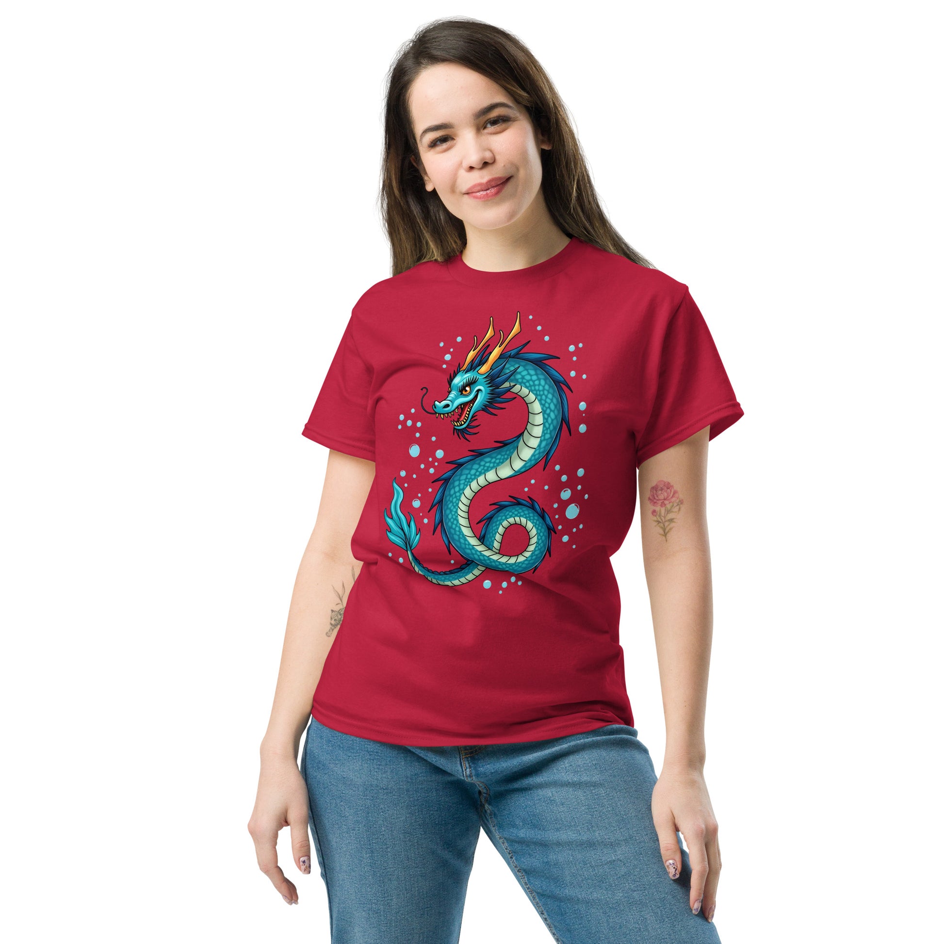 Unisex classic tee - Blue Water Dragon T‑Shirt – Epic Fantasy Creature Tee with Dynamic Splash Art by printfluence.net