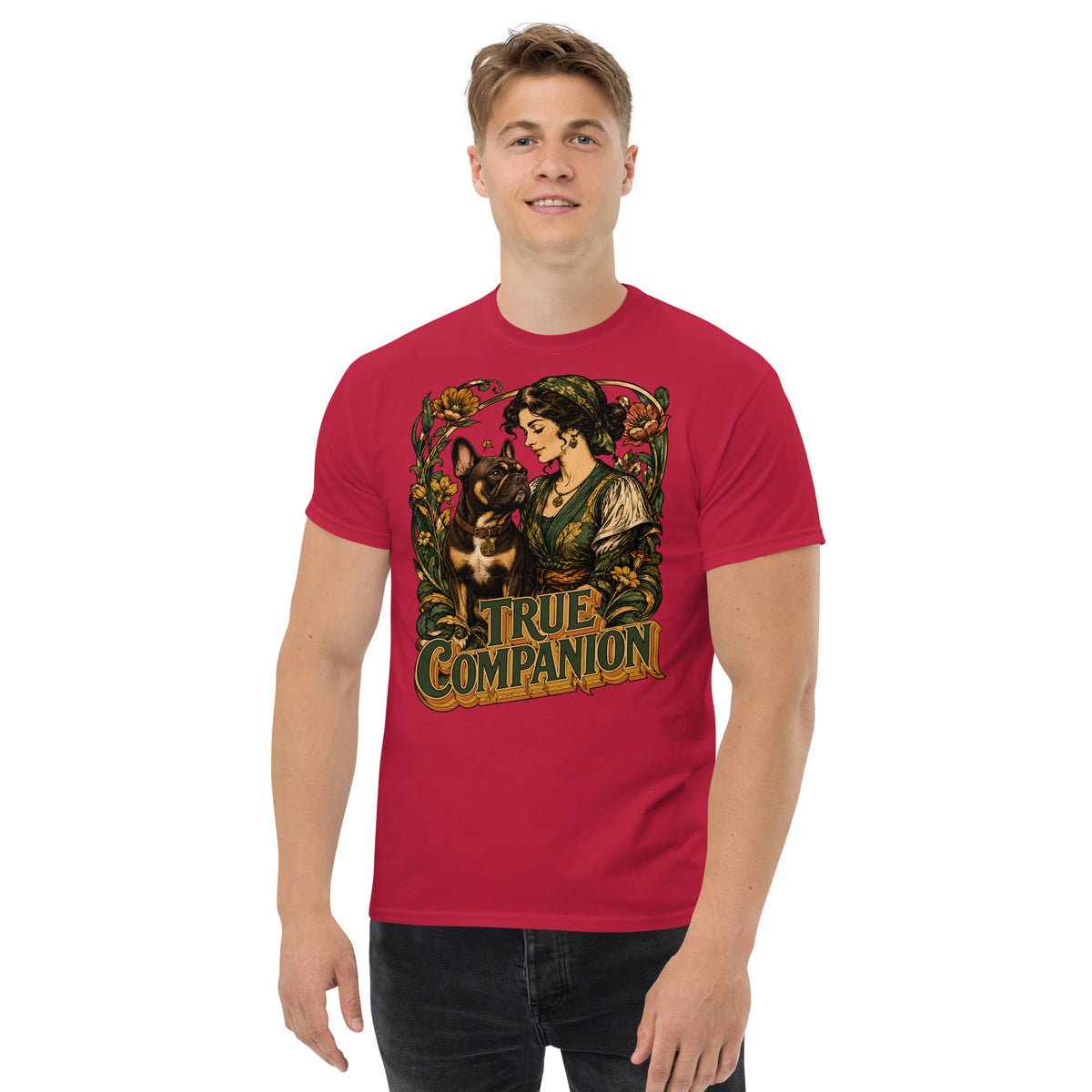 True Companion Frenchie Lovers T-Shirt - Art Nouveau Vintage Dog Classic Tee T-14 by printfluence.net
