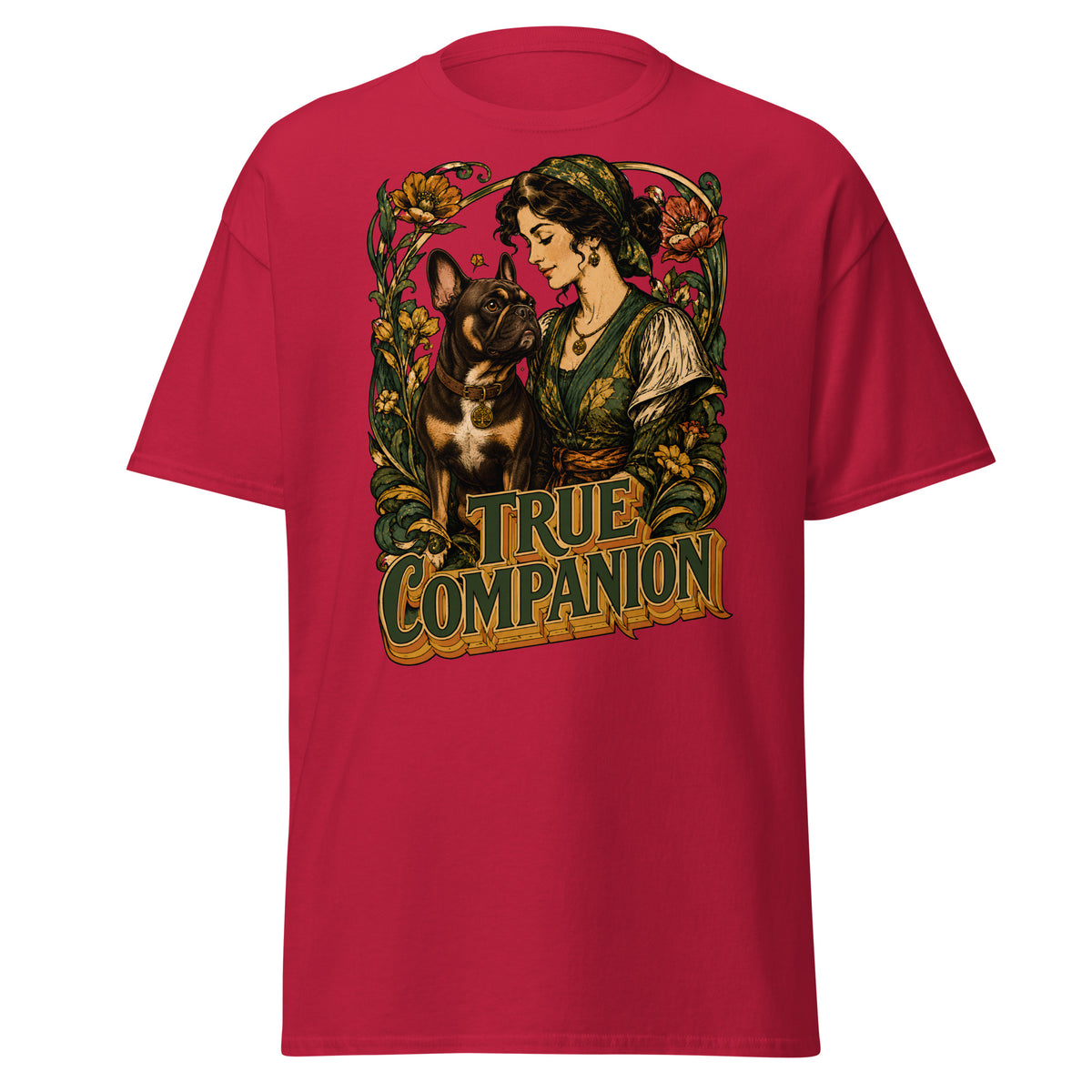 True Companion Frenchie Lovers T-Shirt - Art Nouveau Vintage Dog Classic Tee T-14 by printfluence.net