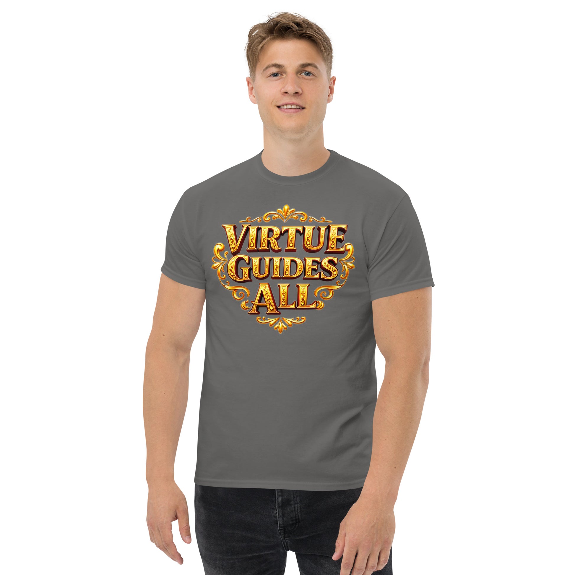 Unisex classic tee - Virtue Guides All Unisex Classic Tee – Minimal Gold Quote Shirt by printfluence.net