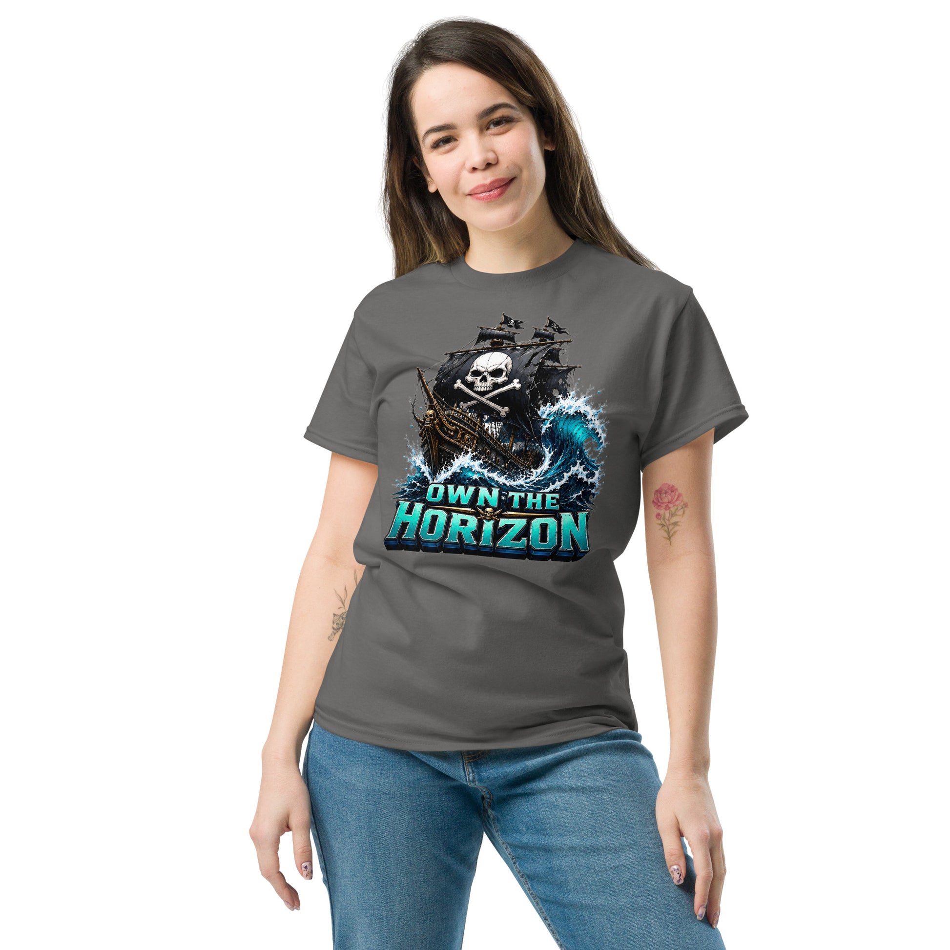 Unisex classic tee - Own The Horizon - Epic Pirate Ship Skull by printfluence.net