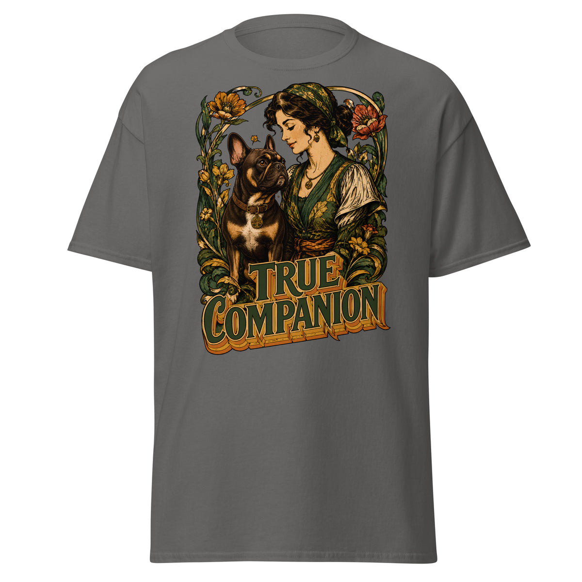 True Companion Frenchie Lovers T-Shirt - Art Nouveau Vintage Dog Classic Tee T-14 by printfluence.net