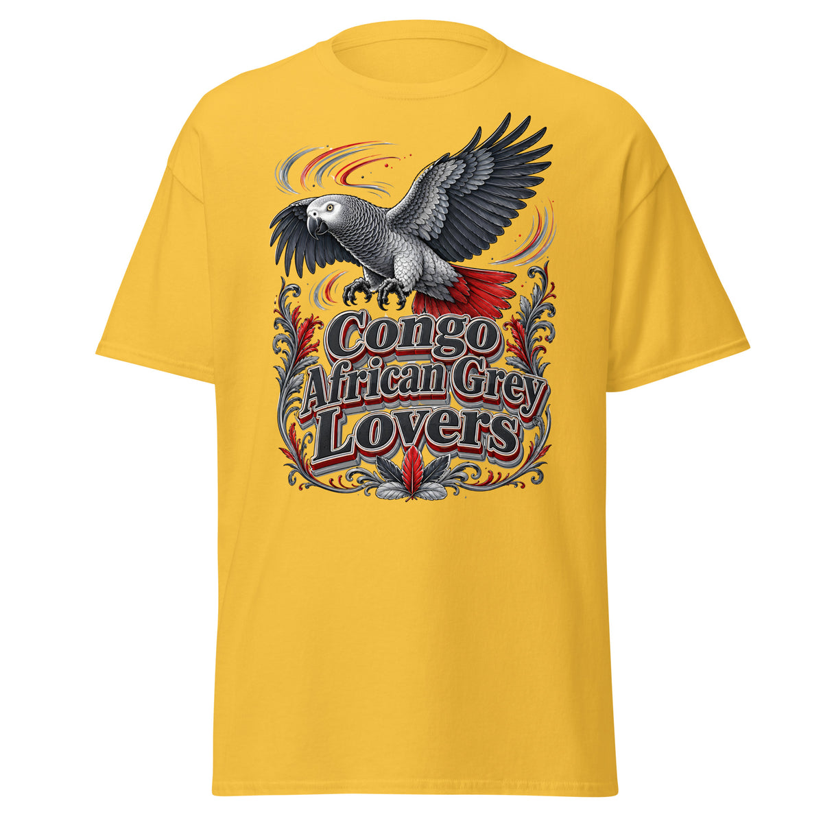 Classic Congo African Grey Lovers T-Shirt – Majestic Flying Parrot Art by printfluence.net