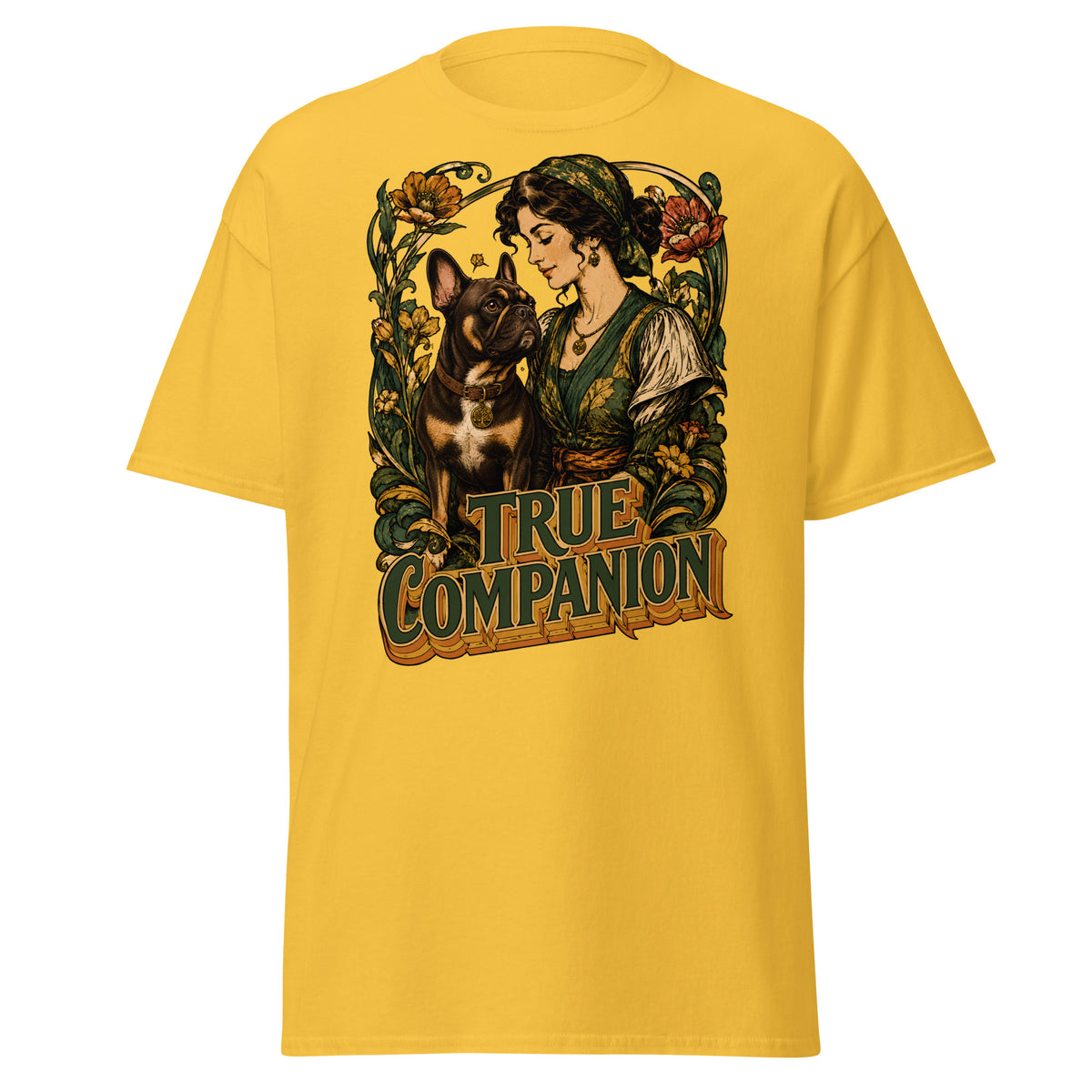True Companion Frenchie Lovers T-Shirt - Art Nouveau Vintage Dog Classic Tee T-14 by printfluence.net