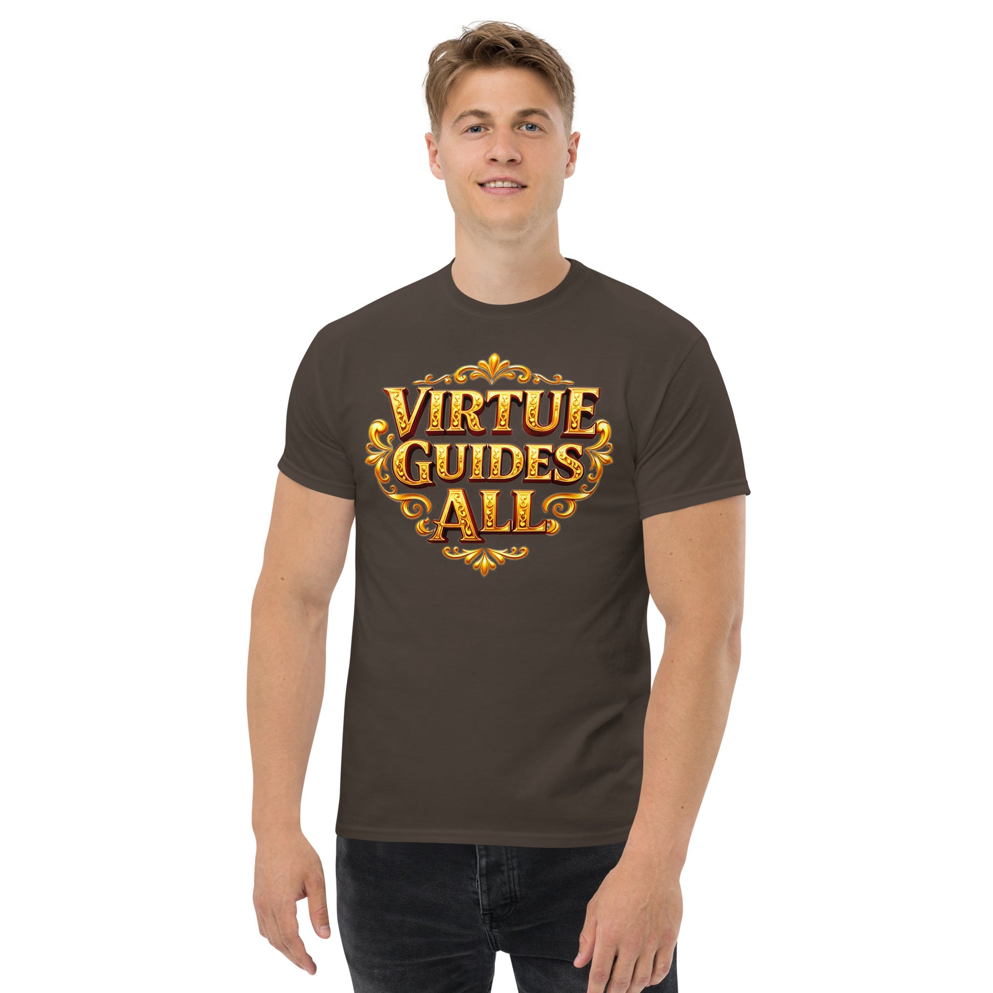 Unisex classic tee - Virtue Guides All Unisex Classic Tee – Minimal Gold Quote Shirt by printfluence.net