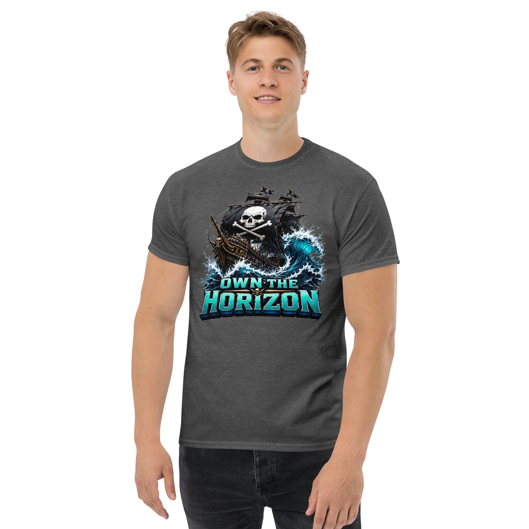 Unisex classic tee - Own The Horizon - Epic Pirate Ship Skull by printfluence.net