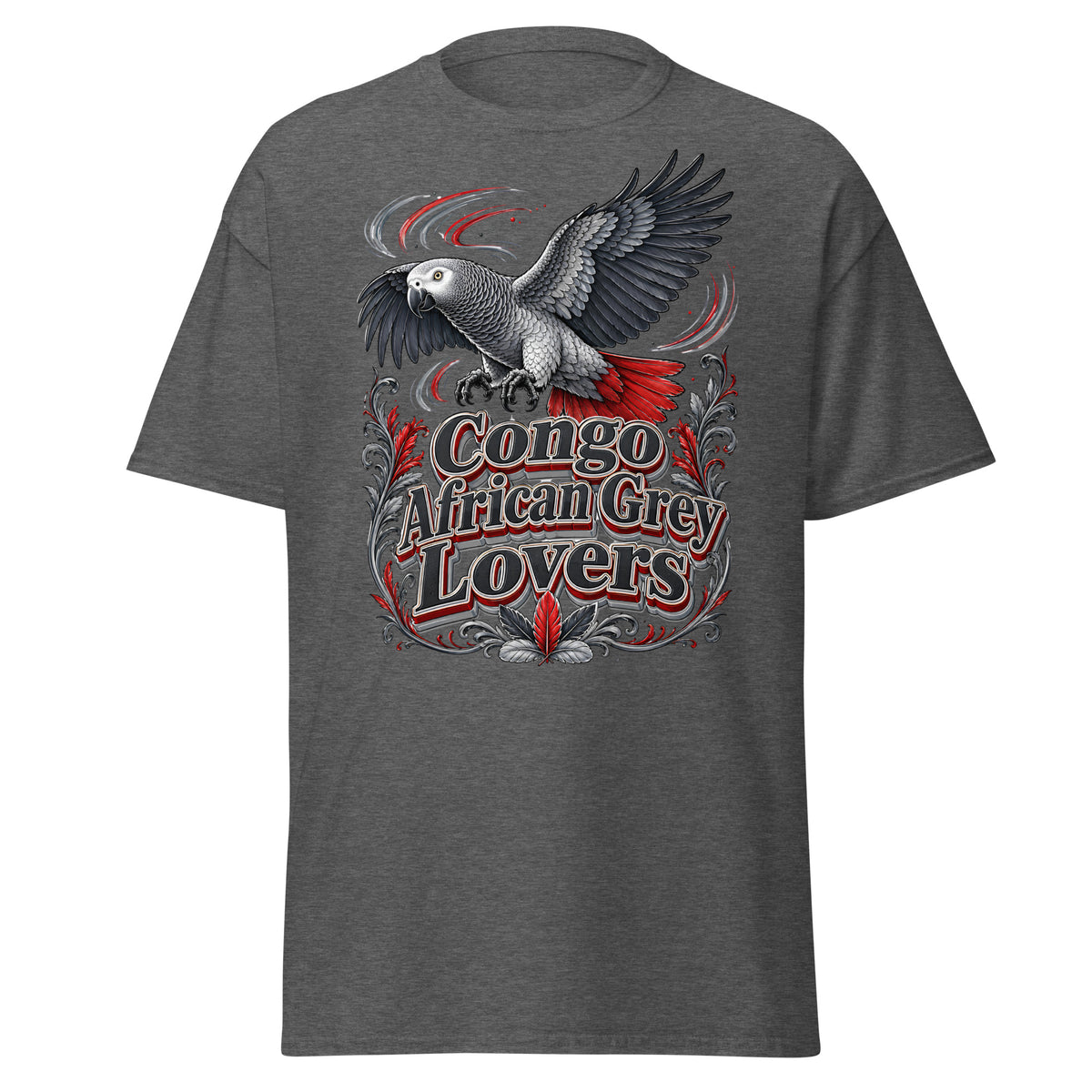 Classic Congo African Grey Lovers T-Shirt – Majestic Flying Parrot Art by printfluence.net
