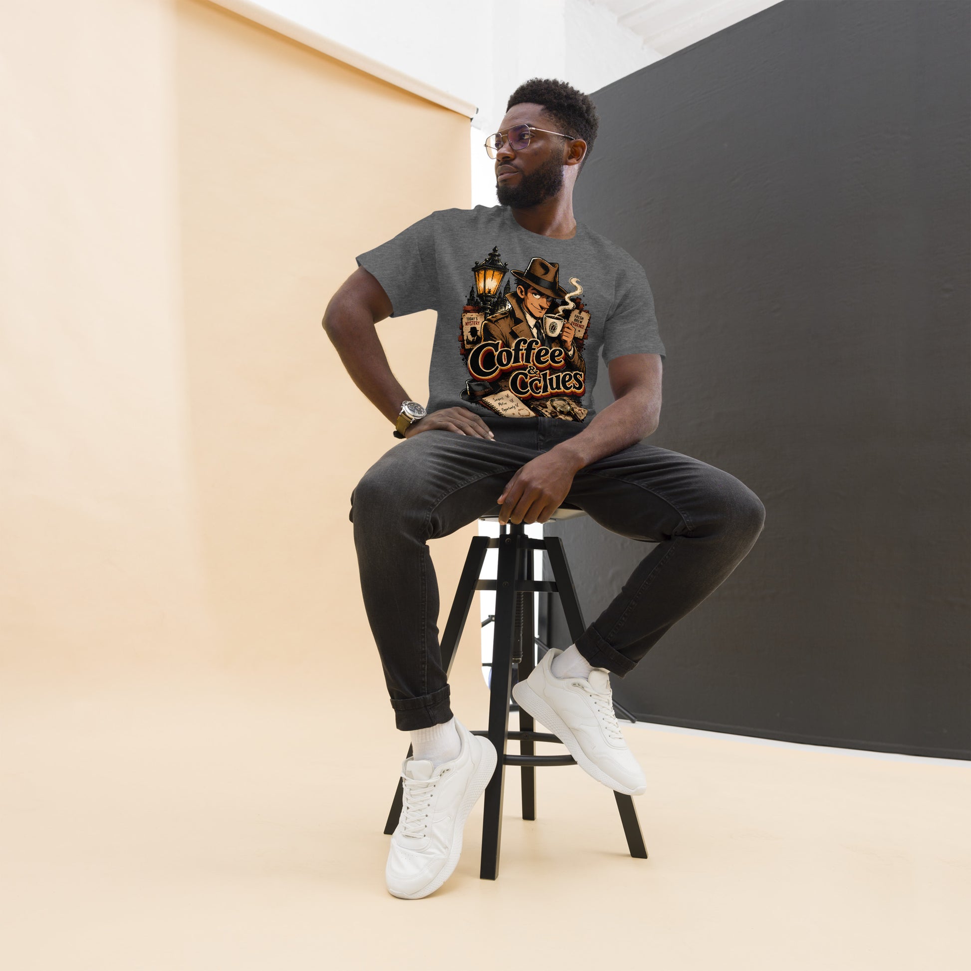 Coffee Lovers Unisex Classic Tee Coffee & Clues – Noir Detective Style Graphic Shirt by printfluence.net