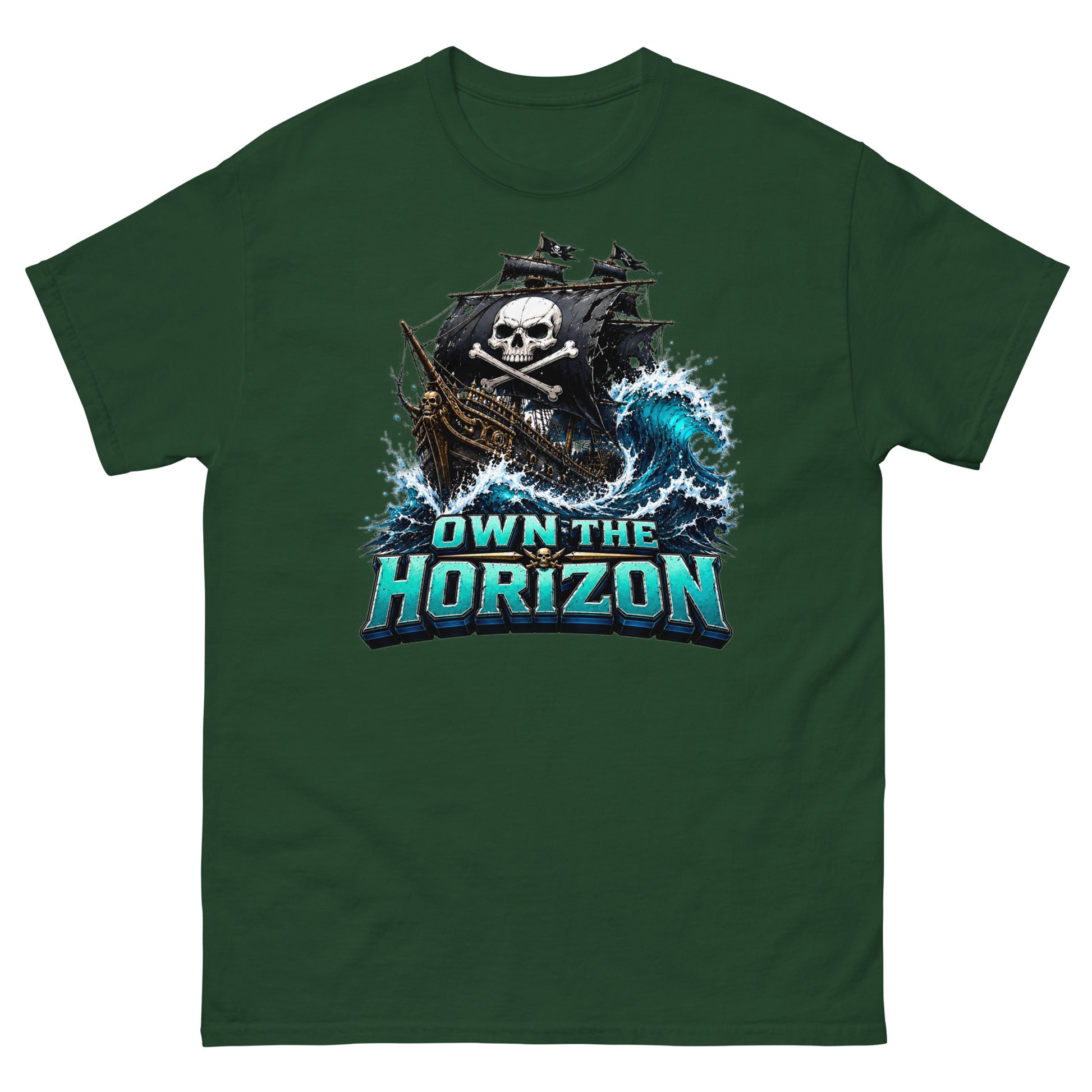 Unisex classic tee - Own The Horizon - Epic Pirate Ship Skull by printfluence.net
