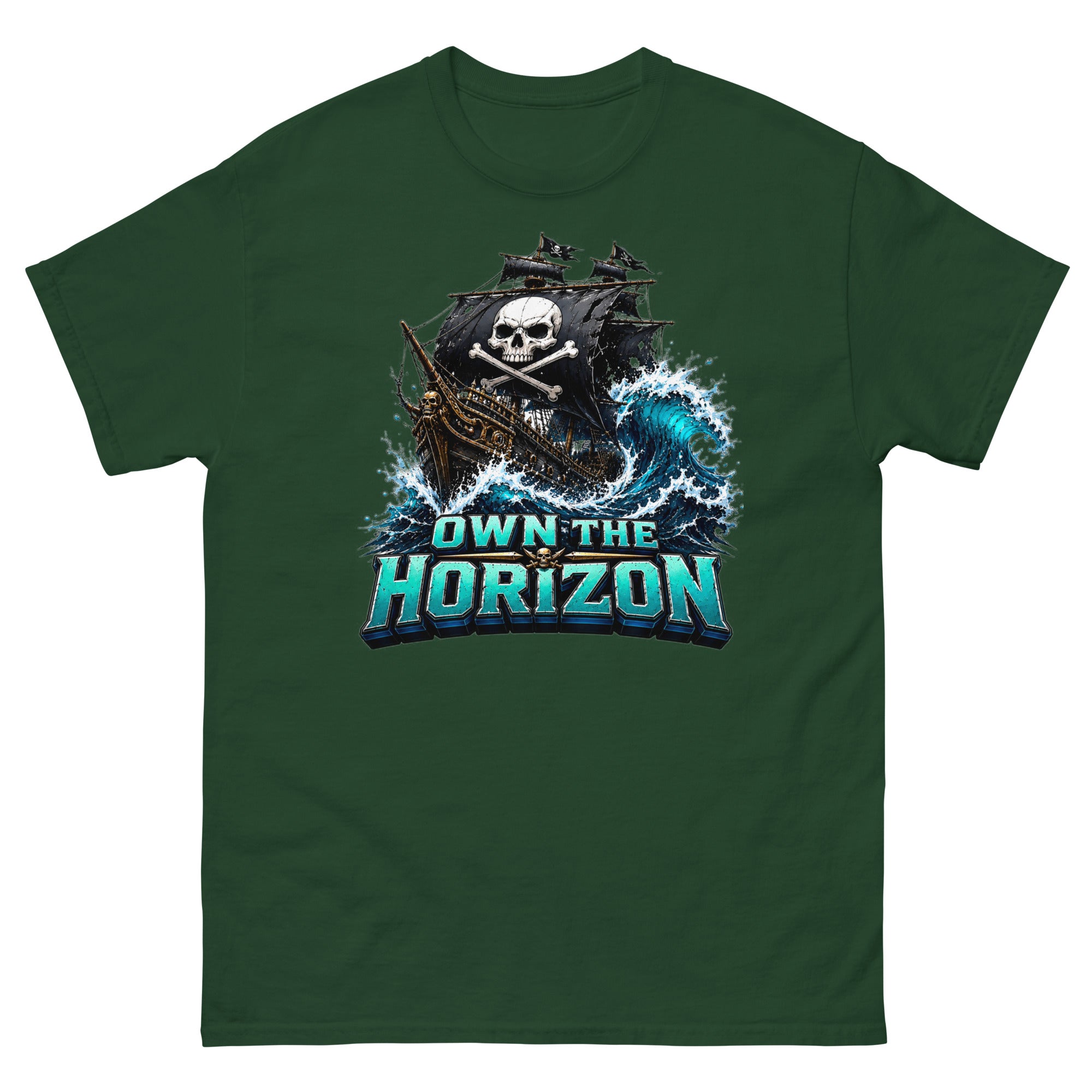 Unisex classic tee - Own The Horizon - Epic Pirate Ship Skull by printfluence.net