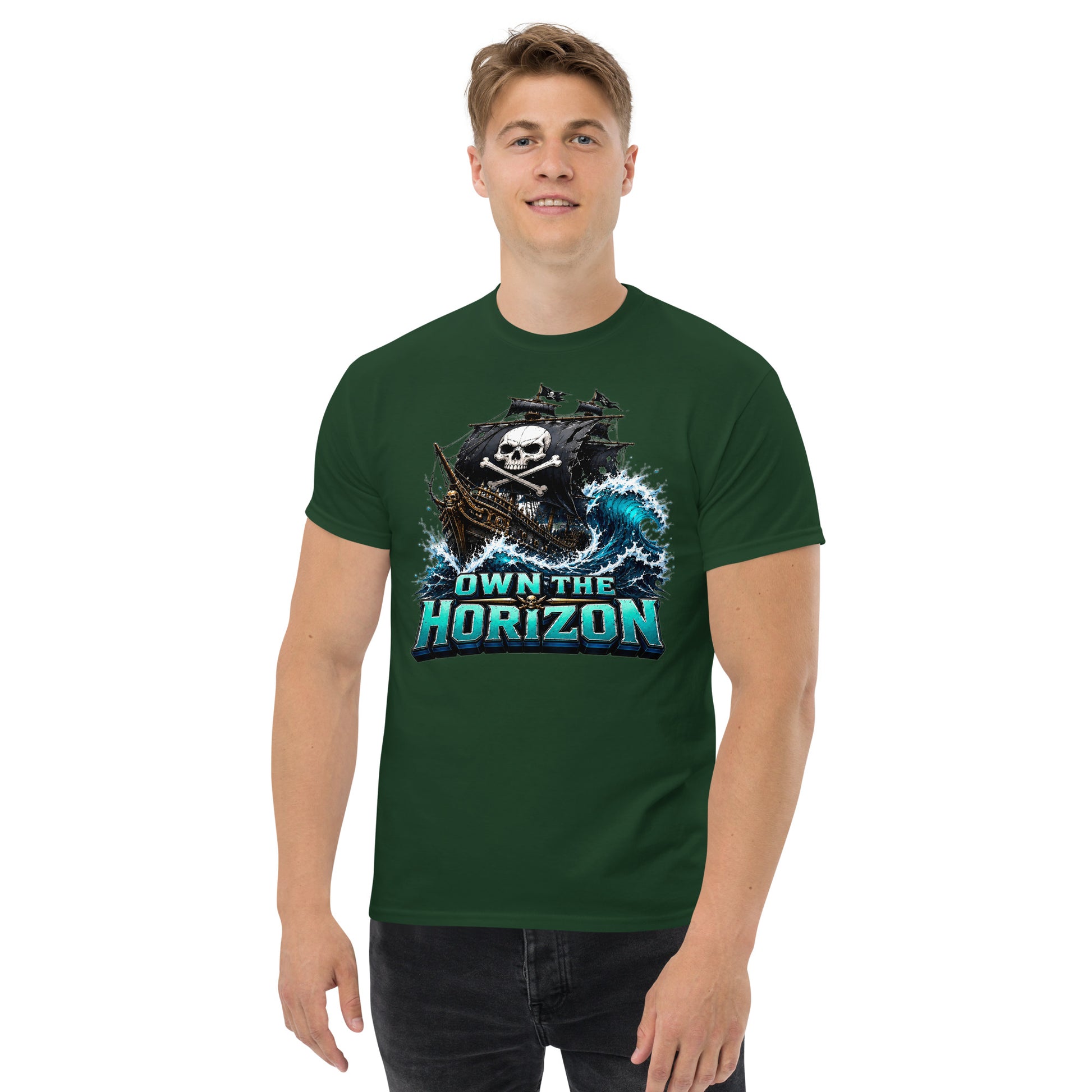 Unisex classic tee - Own The Horizon - Epic Pirate Ship Skull by printfluence.net