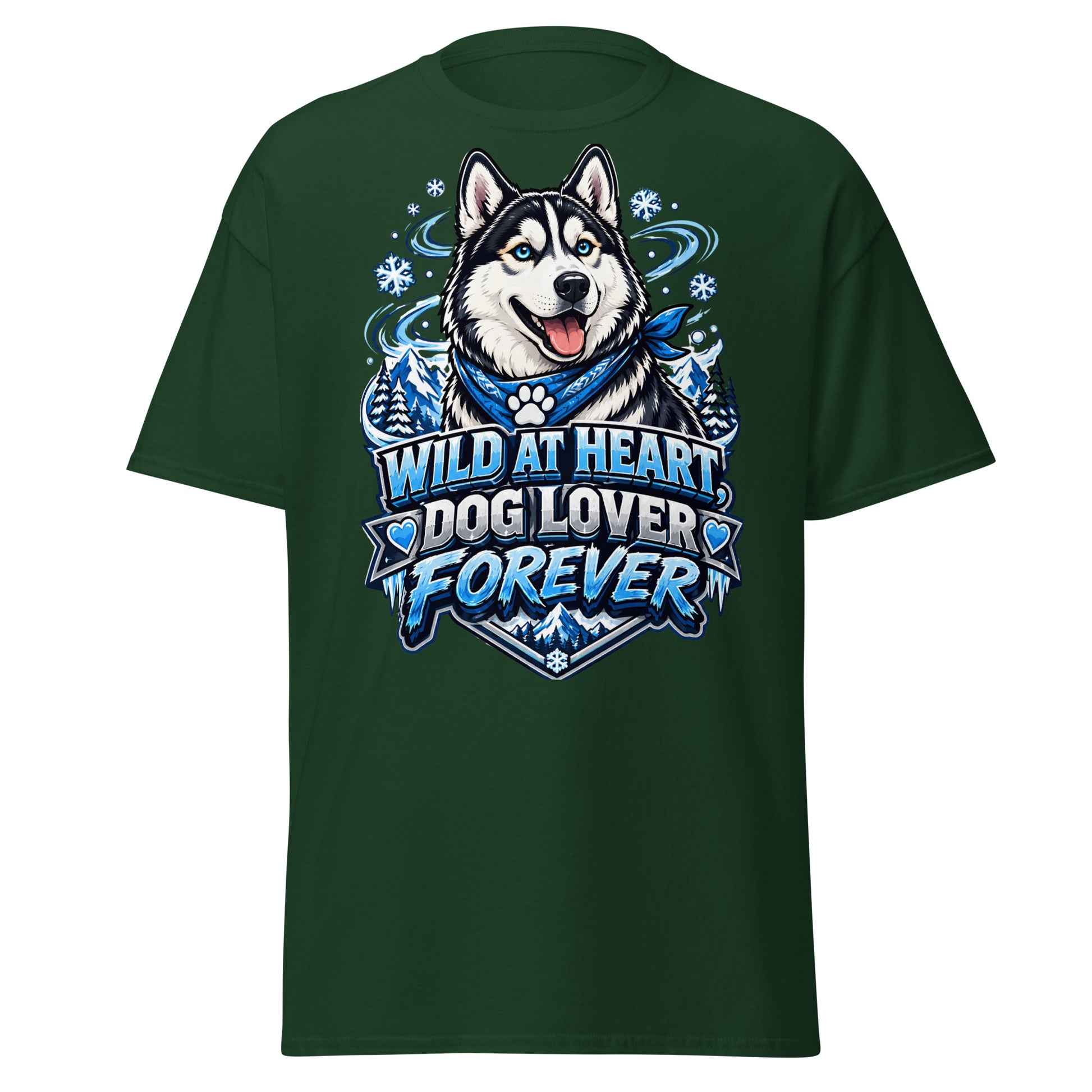 Wild at Heart Dog Lover Forever Siberian Husky Unisex Classic Tee - Cool Blue Ice Graphic T-Shirt by printfluence.net