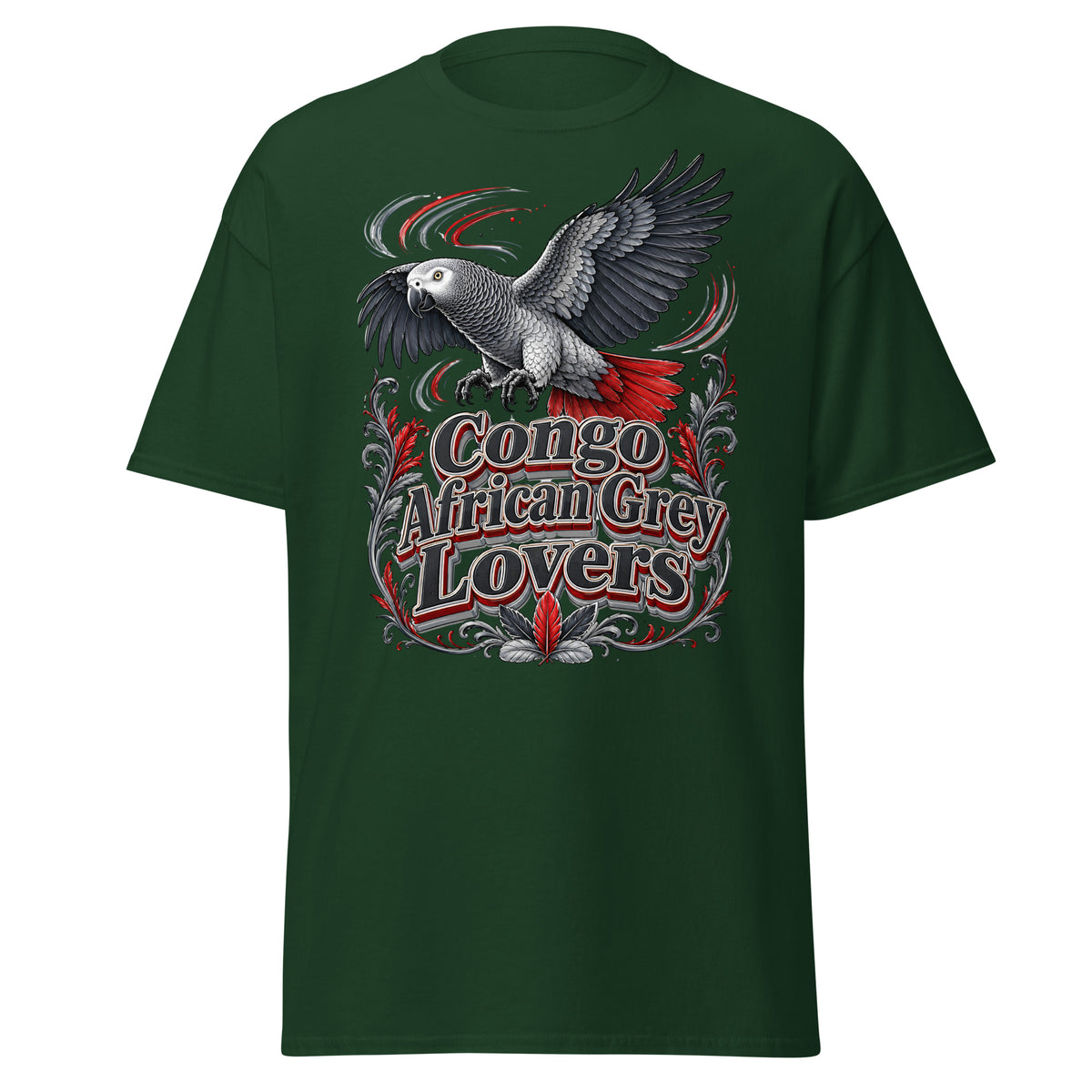 Classic Congo African Grey Lovers T-Shirt – Majestic Flying Parrot Art by printfluence.net