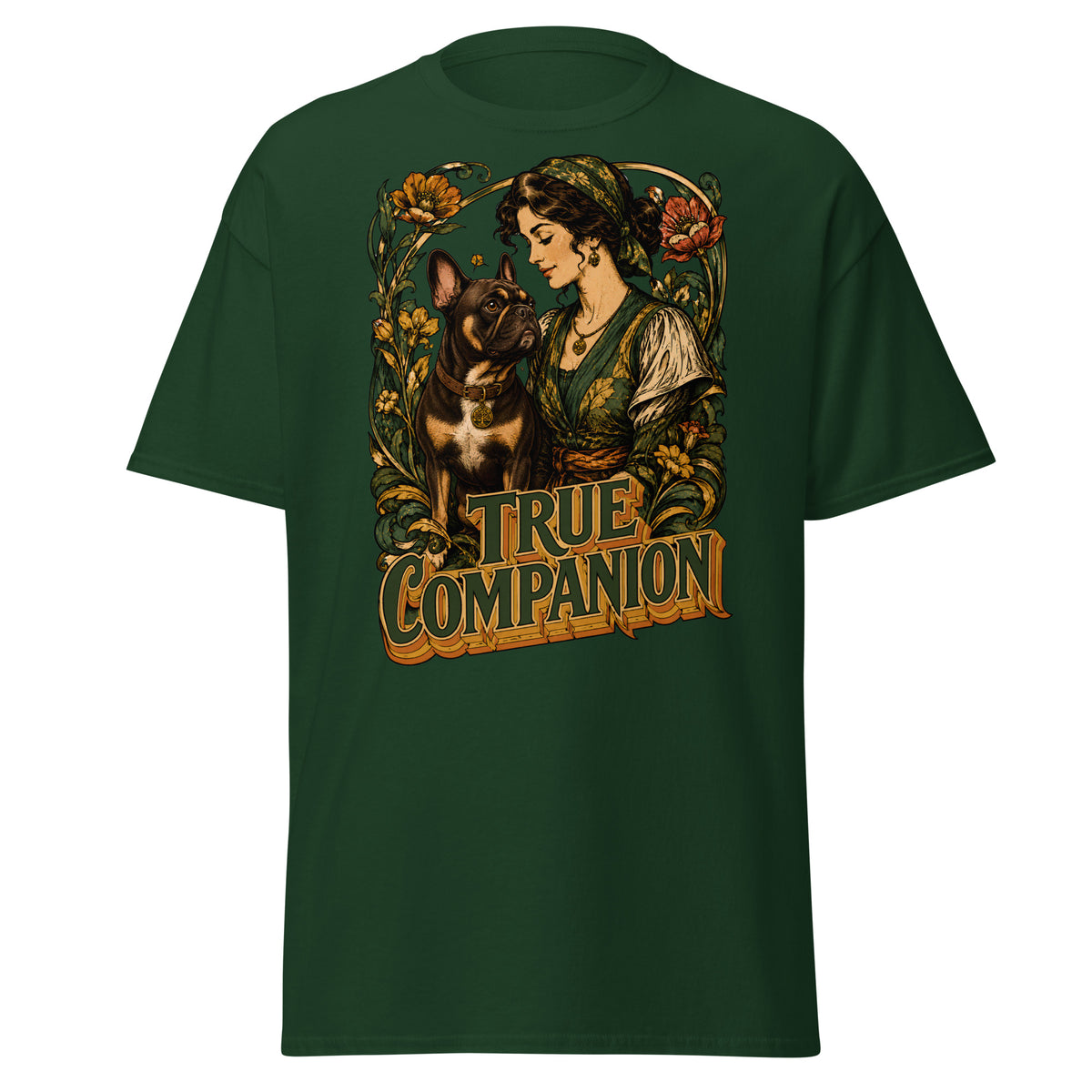 True Companion Frenchie Lovers T-Shirt - Art Nouveau Vintage Dog Classic Tee T-14 by printfluence.net