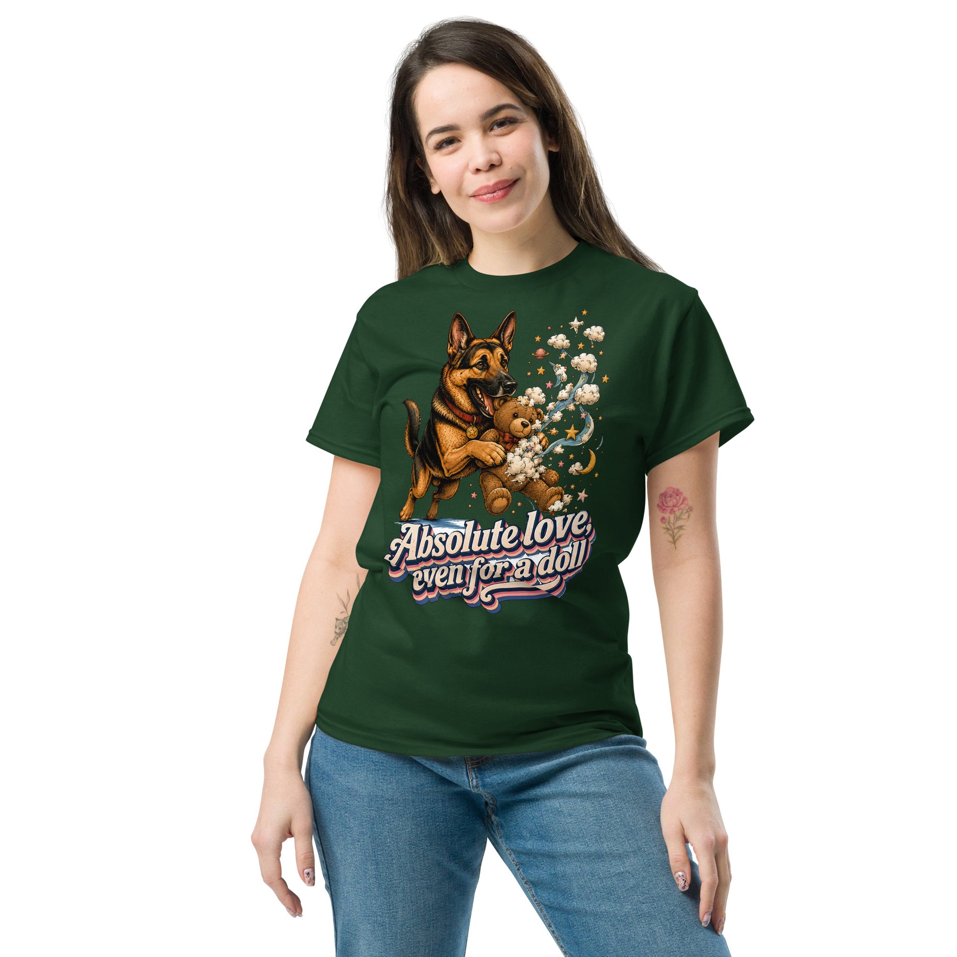 German Shepherd Lovers Unisex Classic Tee Absolute Love – Playful Canine Whimsical Art Shirt by printfluence.net