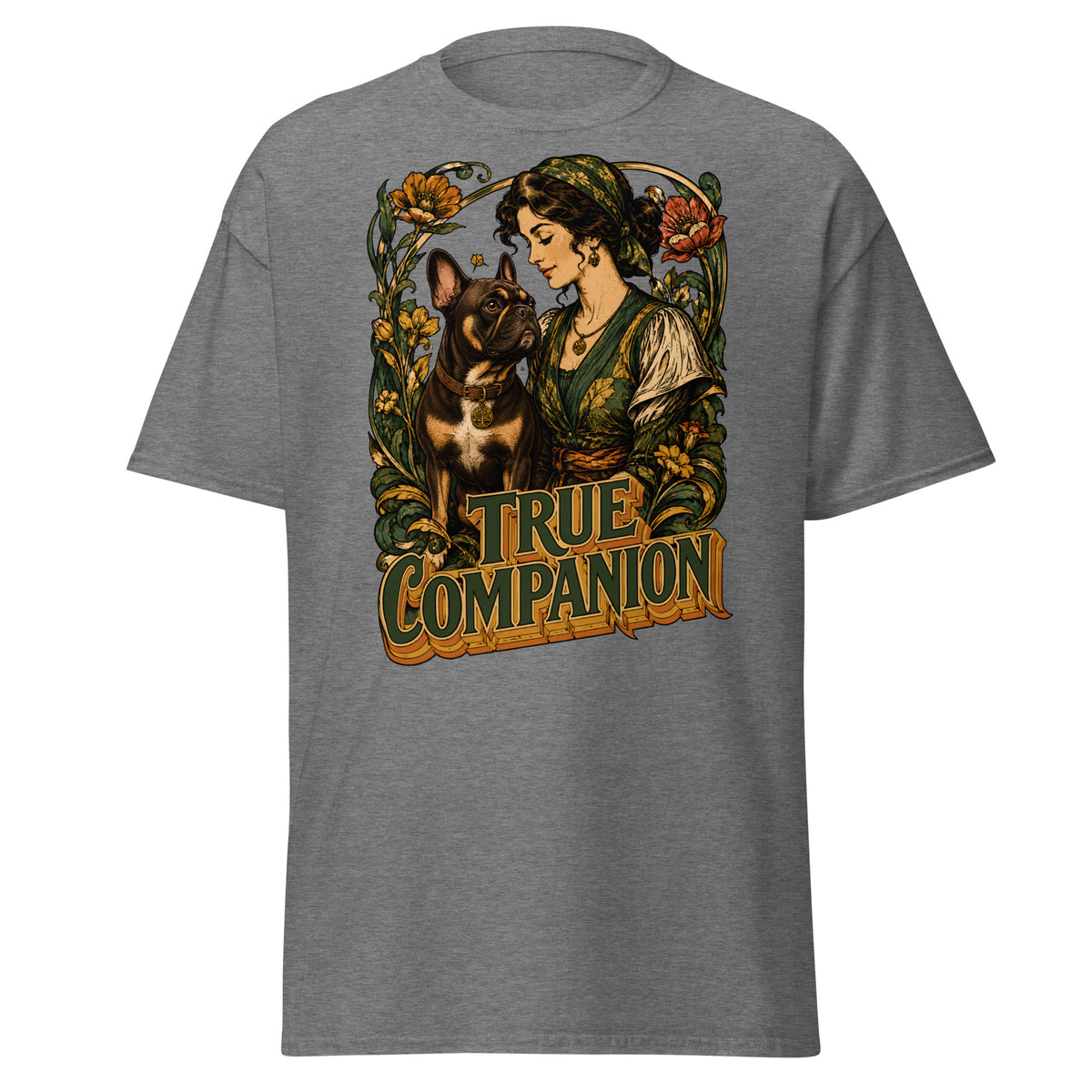 True Companion Frenchie Lovers T-Shirt - Art Nouveau Vintage Dog Classic Tee T-14 by printfluence.net