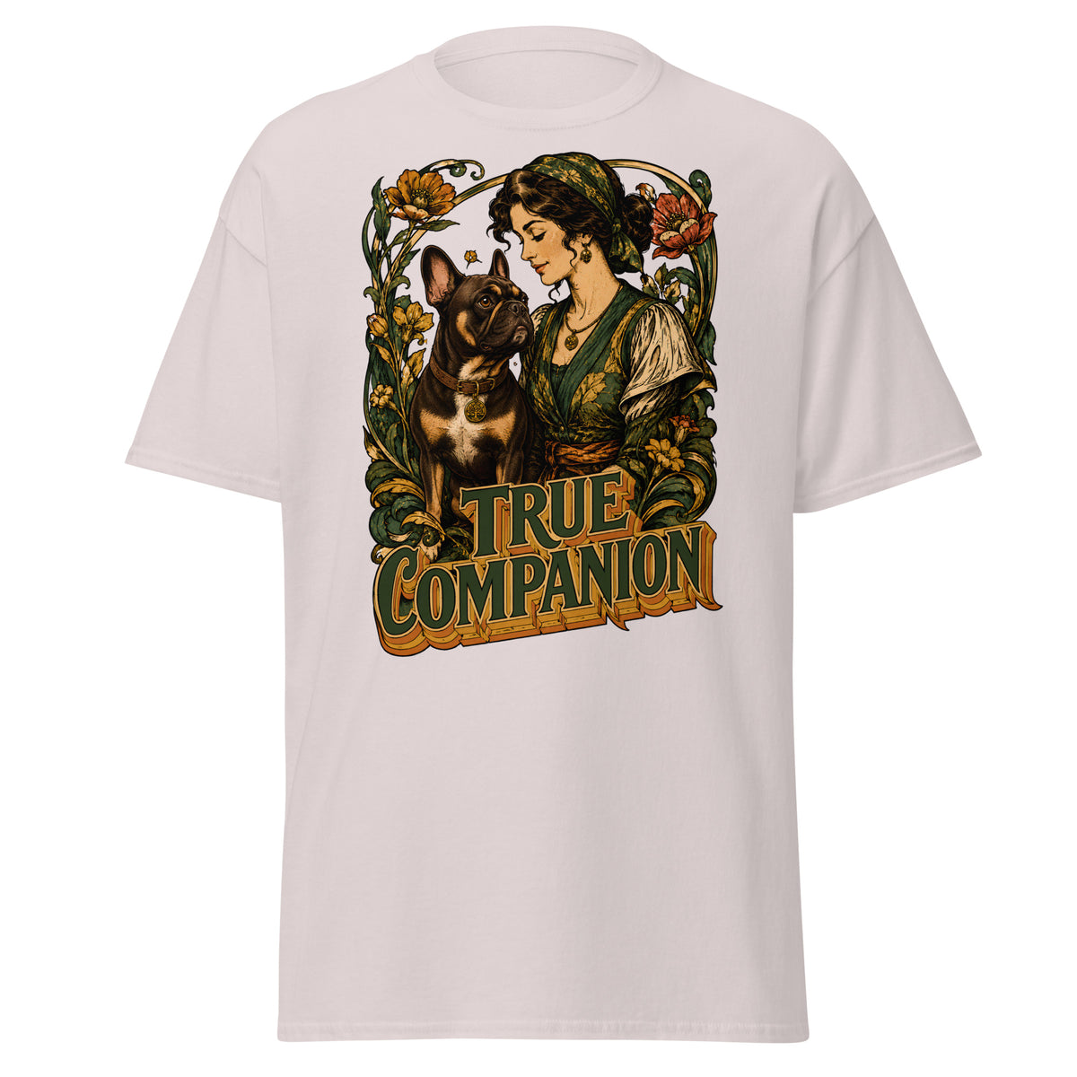 True Companion Frenchie Lovers T-Shirt - Art Nouveau Vintage Dog Classic Tee T-14 by printfluence.net