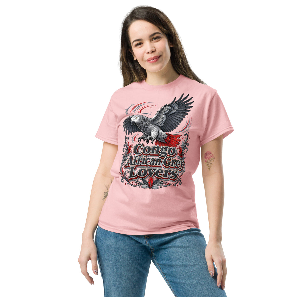 Classic Congo African Grey Lovers T-Shirt – Majestic Flying Parrot Art by printfluence.net