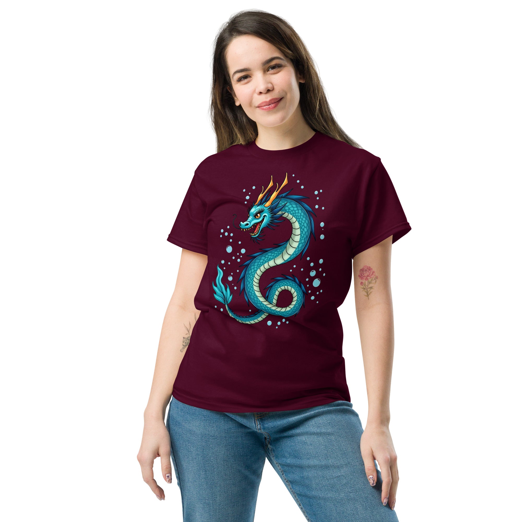 Unisex classic tee - Blue Water Dragon T‑Shirt – Epic Fantasy Creature Tee with Dynamic Splash Art by printfluence.net