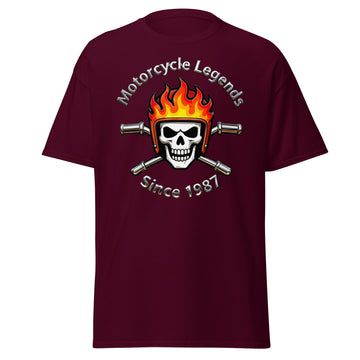 Unisex classic tee - Motorcycle Legends Since 1987 Tee – Flaming Chrome Biker Graphic T-Shirt by printfluence.net