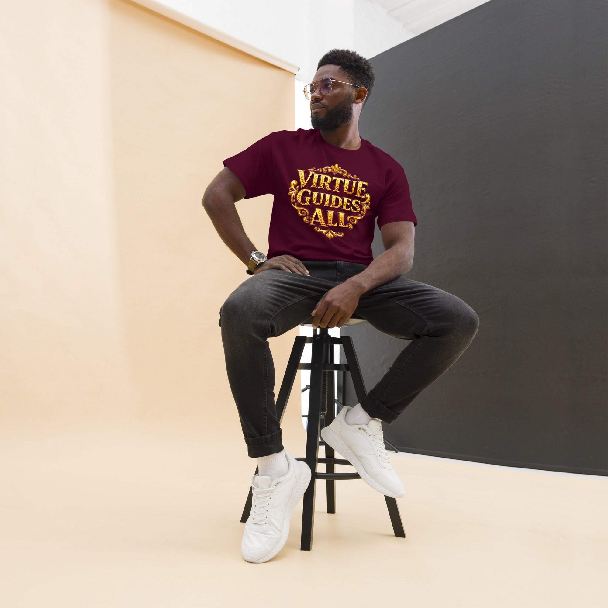 Unisex classic tee - Virtue Guides All Unisex Classic Tee – Minimal Gold Quote Shirt by printfluence.net