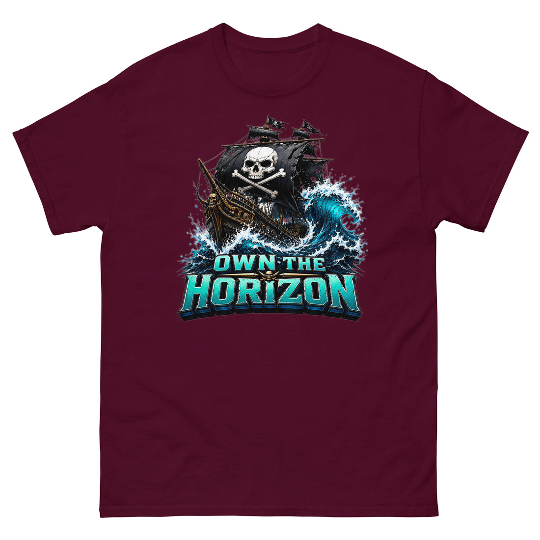 Unisex classic tee - Own The Horizon - Epic Pirate Ship Skull by printfluence.net