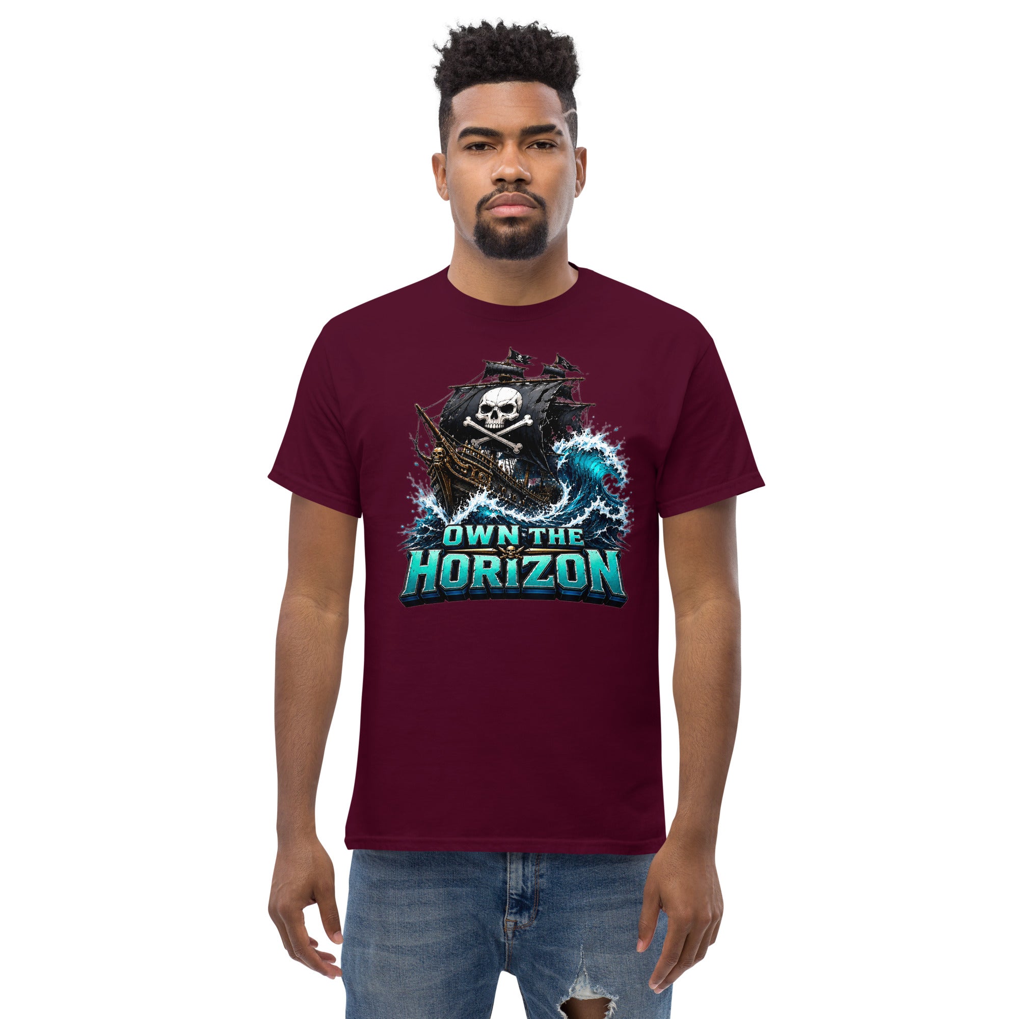 Unisex classic tee - Own The Horizon - Epic Pirate Ship Skull by printfluence.net