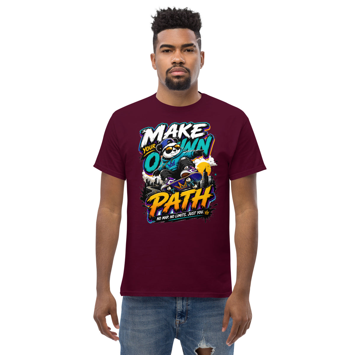 Unisex classic tee - Elite Skater Panda Make Your Own Path - Premium Urban Streetwear Graphic Design by printfluence.net