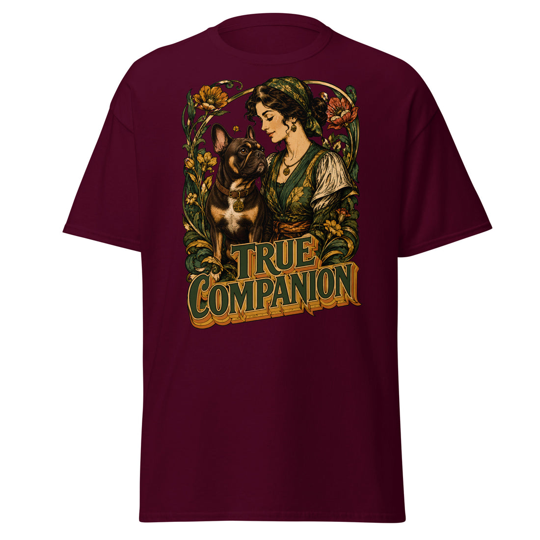 True Companion Frenchie Lovers T-Shirt - Art Nouveau Vintage Dog Classic Tee T-14 by printfluence.net