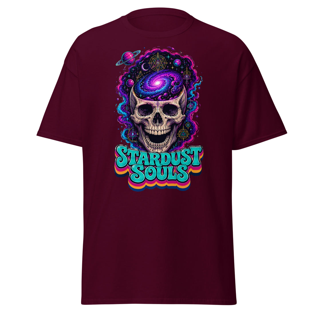 Horror and Mystery Lovers Unisex Classic Tee — "Stardust Souls" Cosmic Skull Design by printfluence.net