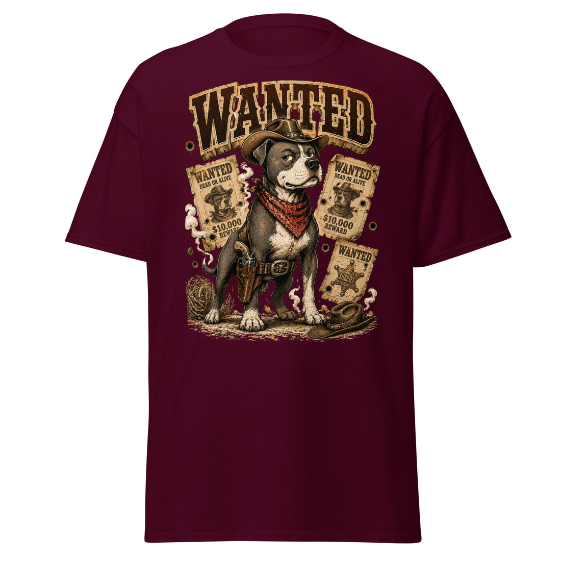 Pitbull Lovers | Unisex Classic Tee - Wanted Outlaw Bounty Dog by printfluence.net