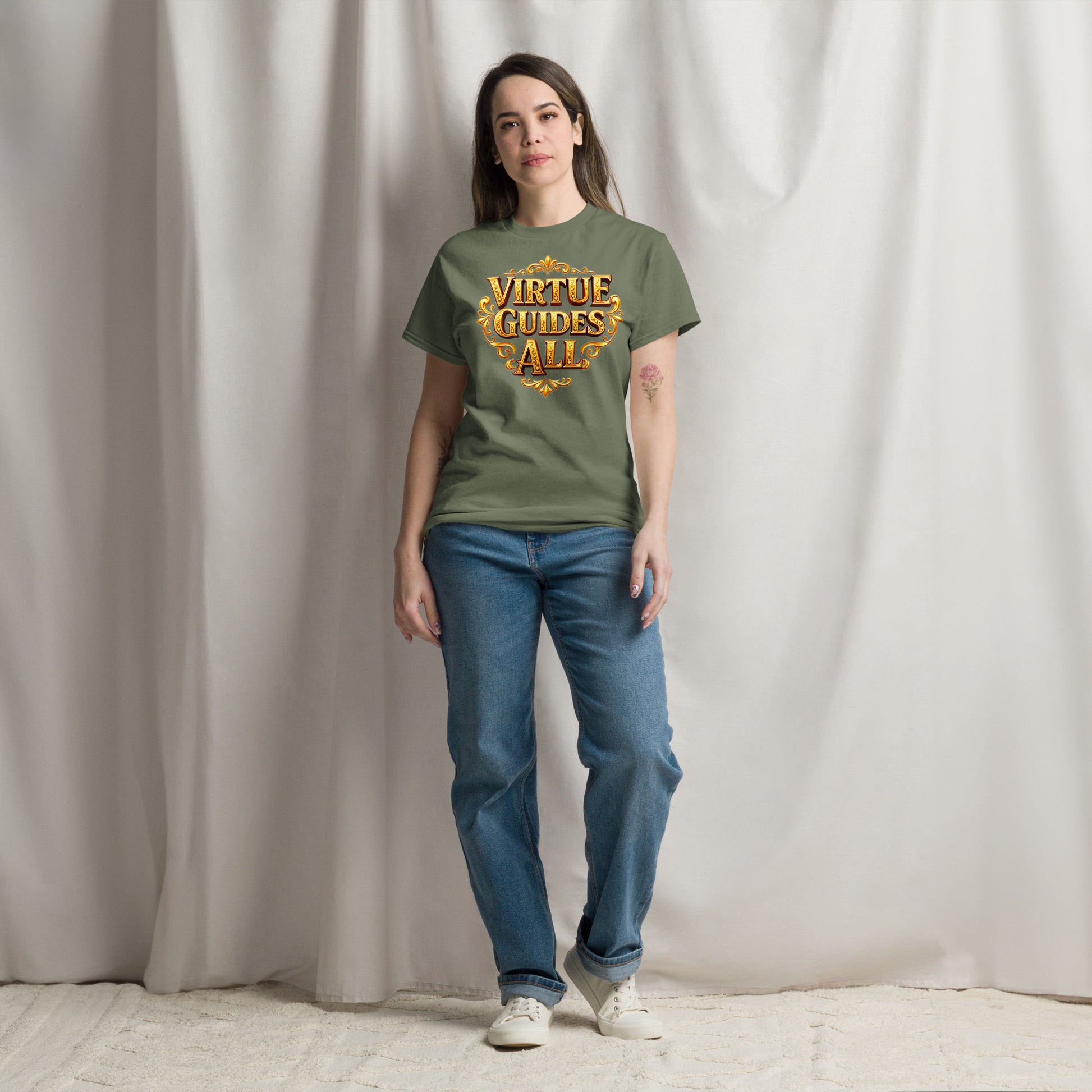 Unisex classic tee - Virtue Guides All Unisex Classic Tee – Minimal Gold Quote Shirt by printfluence.net