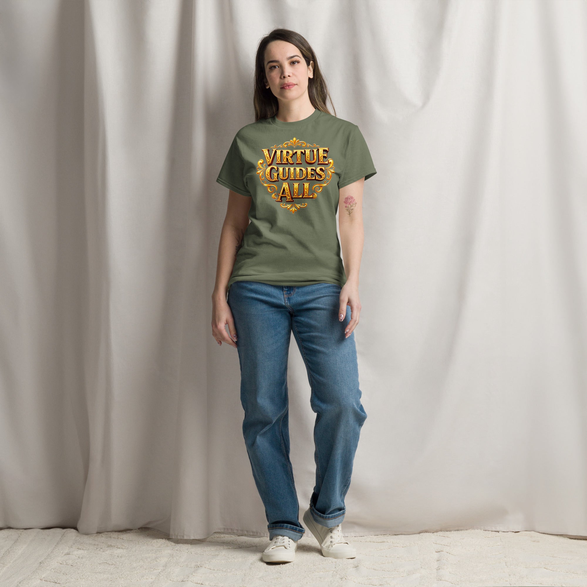 Unisex classic tee - Virtue Guides All Unisex Classic Tee – Minimal Gold Quote Shirt by printfluence.net
