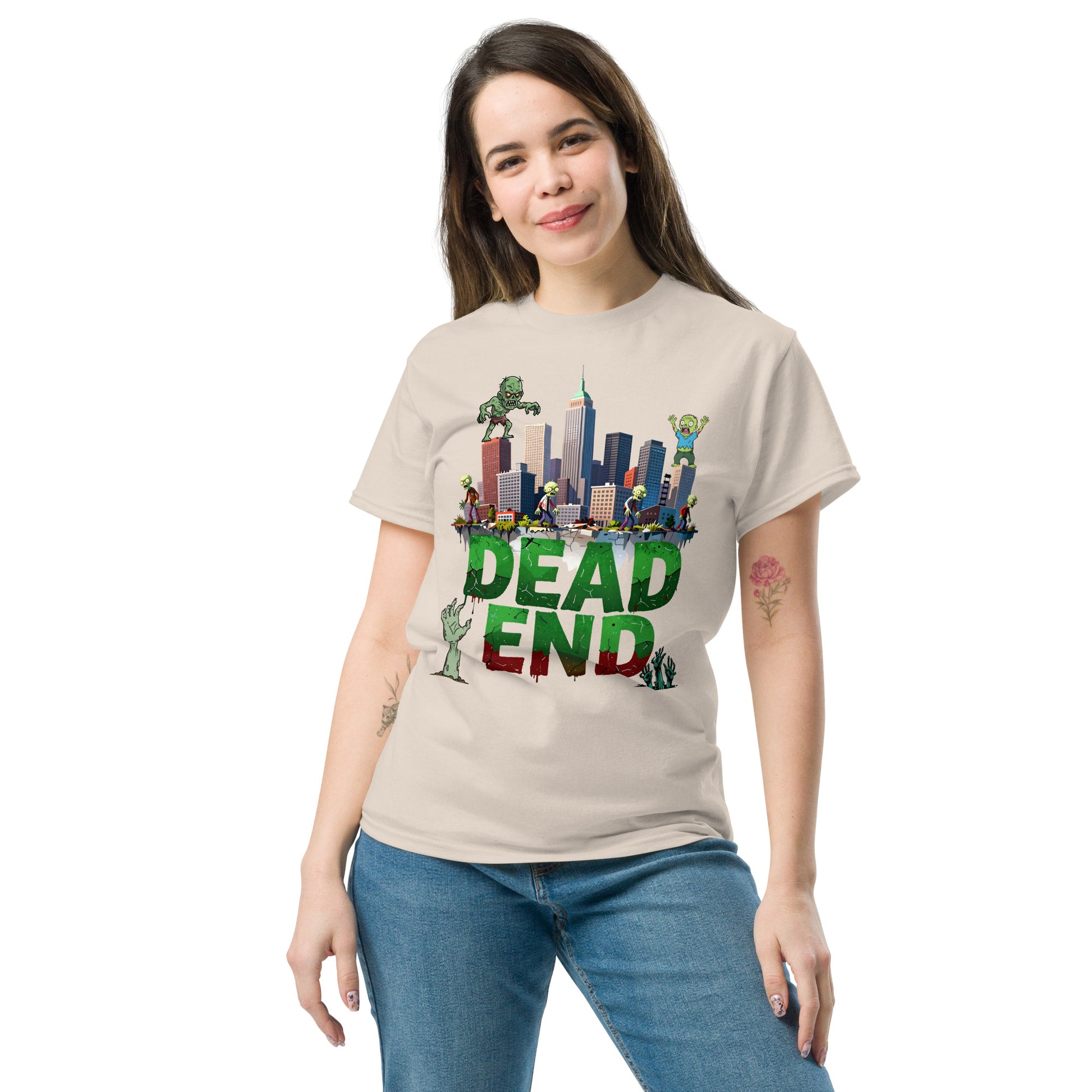 Unisex classic tee - Dead End Zombie City Unisex Tee – Apocalypse Edge for Elite Survivors by printfluence.net