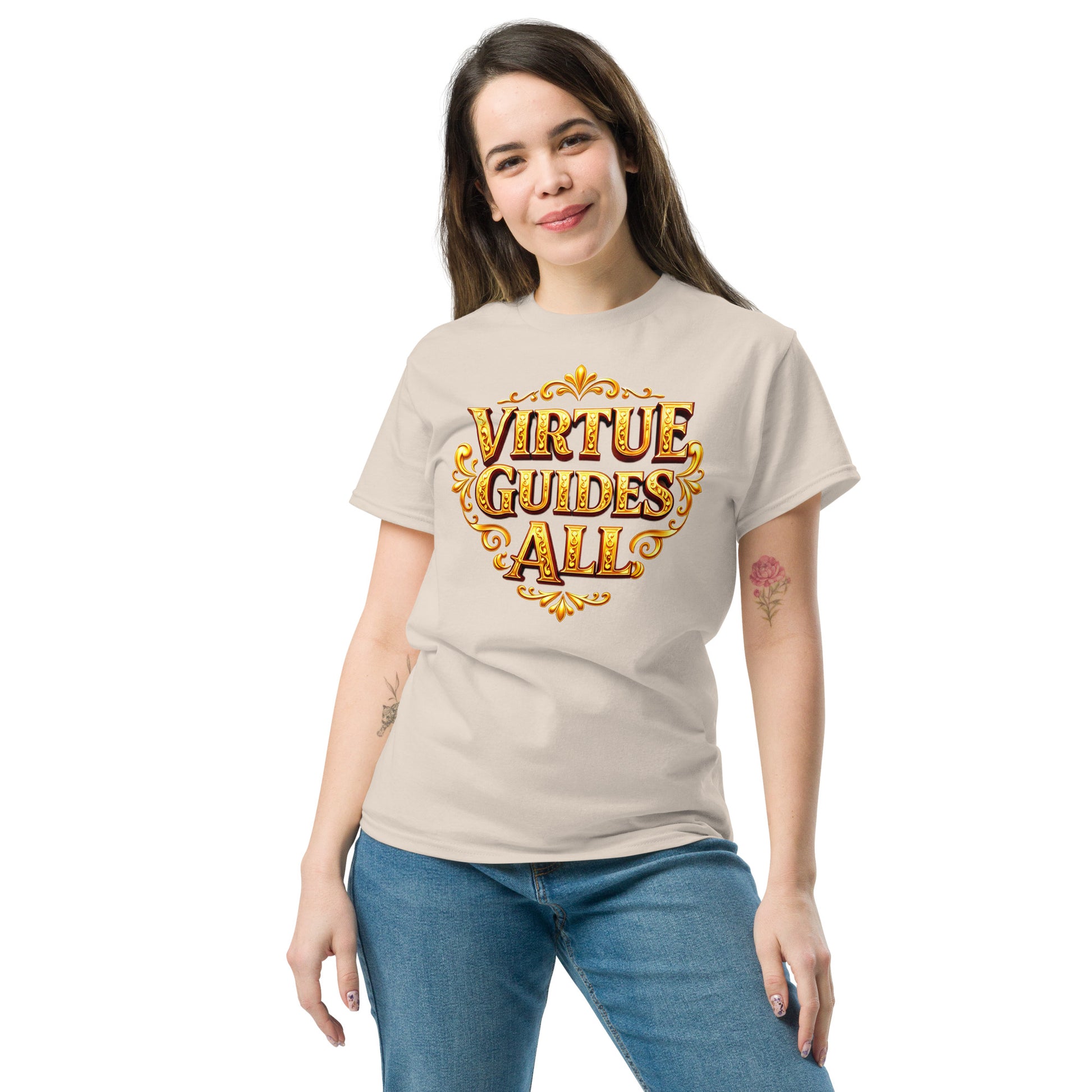 Unisex classic tee - Virtue Guides All Unisex Classic Tee – Minimal Gold Quote Shirt by printfluence.net