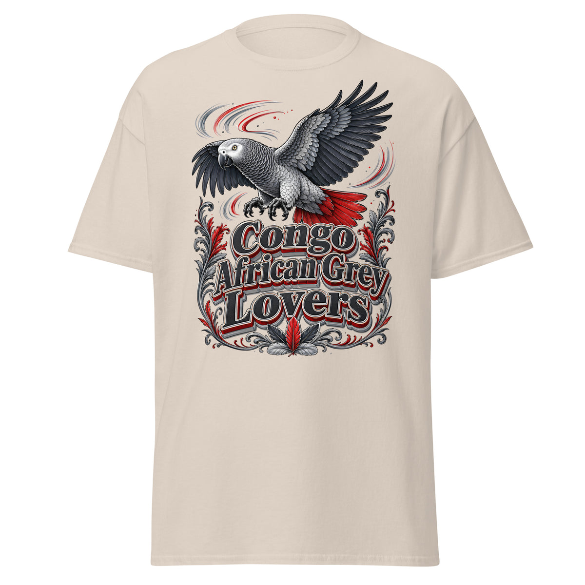 Classic Congo African Grey Lovers T-Shirt – Majestic Flying Parrot Art by printfluence.net