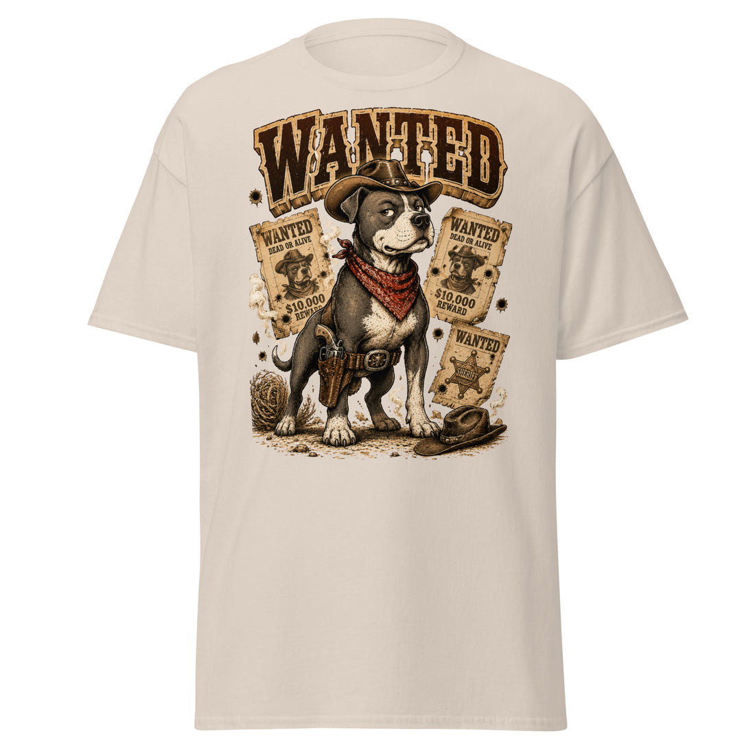 Pitbull Lovers | Unisex Classic Tee - Wanted Outlaw Bounty Dog by printfluence.net