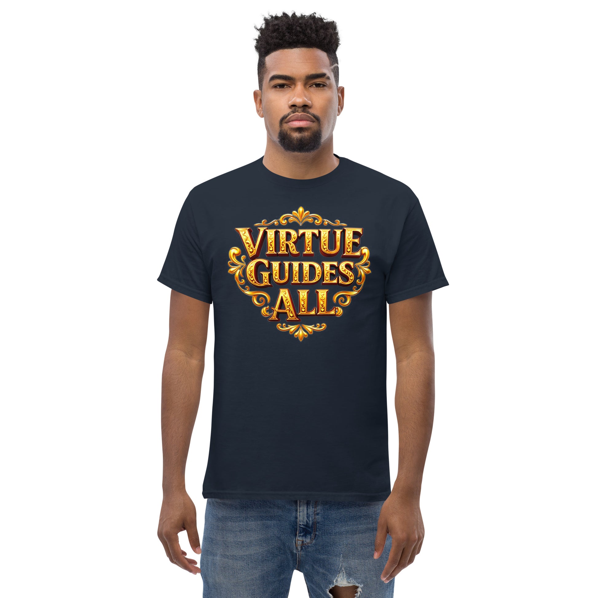 Unisex classic tee - Virtue Guides All Unisex Classic Tee – Minimal Gold Quote Shirt by printfluence.net