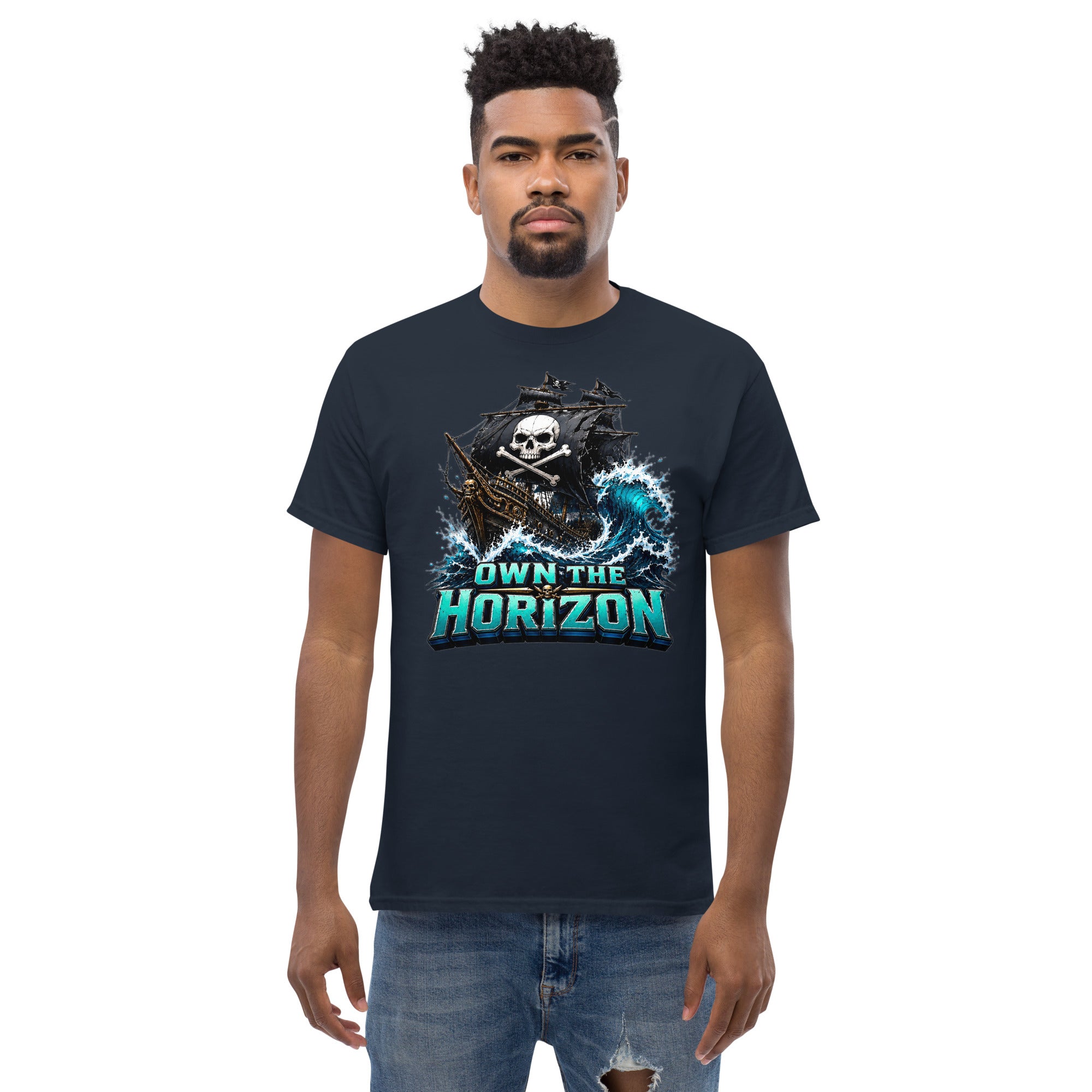 Unisex classic tee - Own The Horizon - Epic Pirate Ship Skull by printfluence.net
