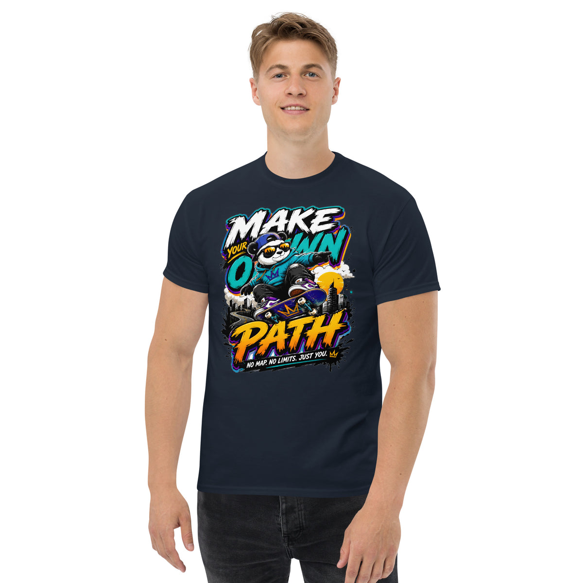 Unisex classic tee - Elite Skater Panda Make Your Own Path - Premium Urban Streetwear Graphic Design by printfluence.net