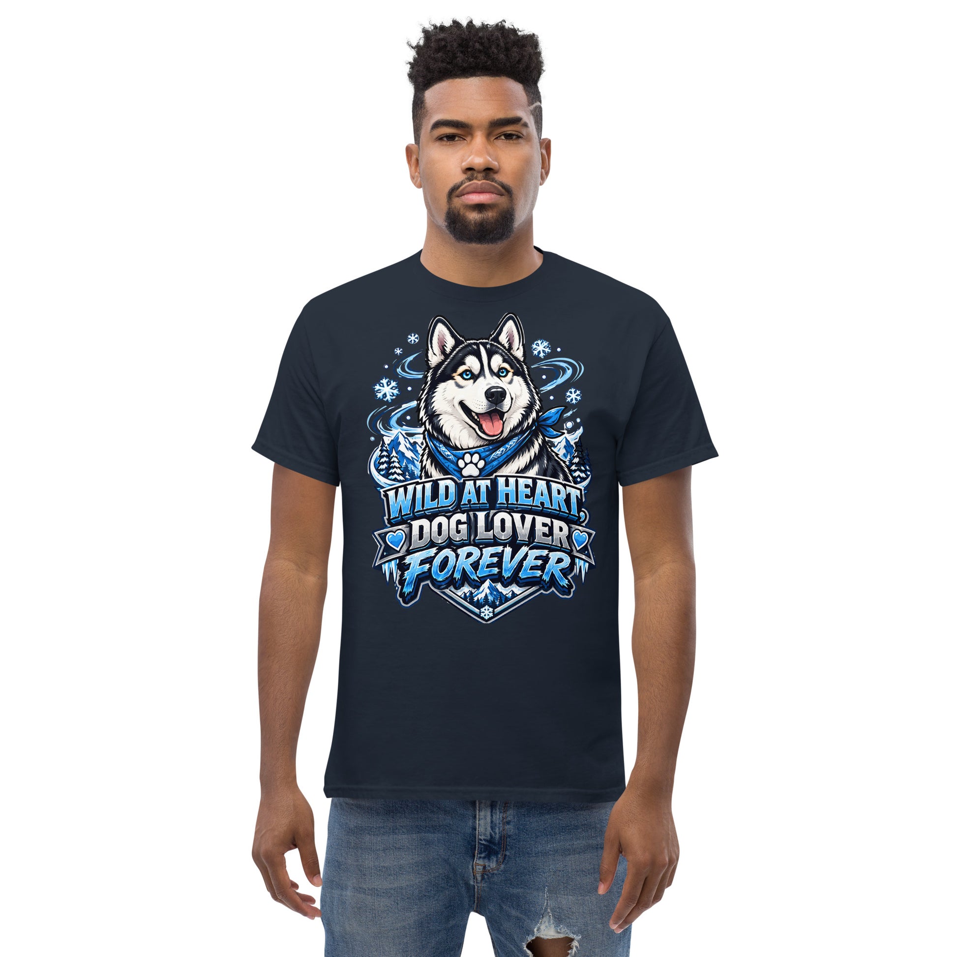 Wild at Heart Dog Lover Forever Siberian Husky Unisex Classic Tee - Cool Blue Ice Graphic T-Shirt by printfluence.net