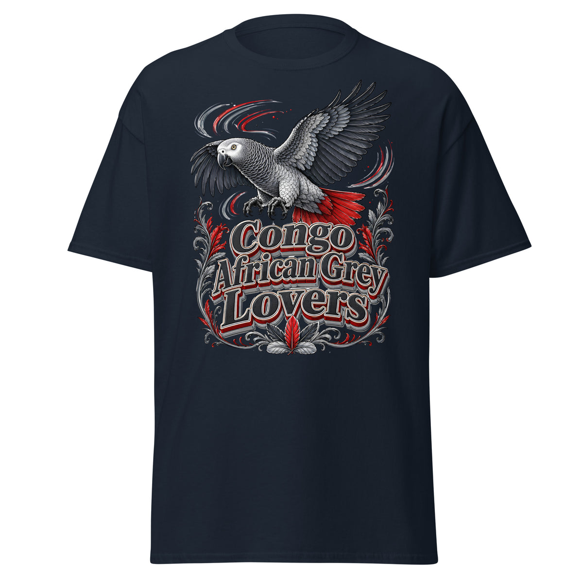 Classic Congo African Grey Lovers T-Shirt – Majestic Flying Parrot Art by printfluence.net